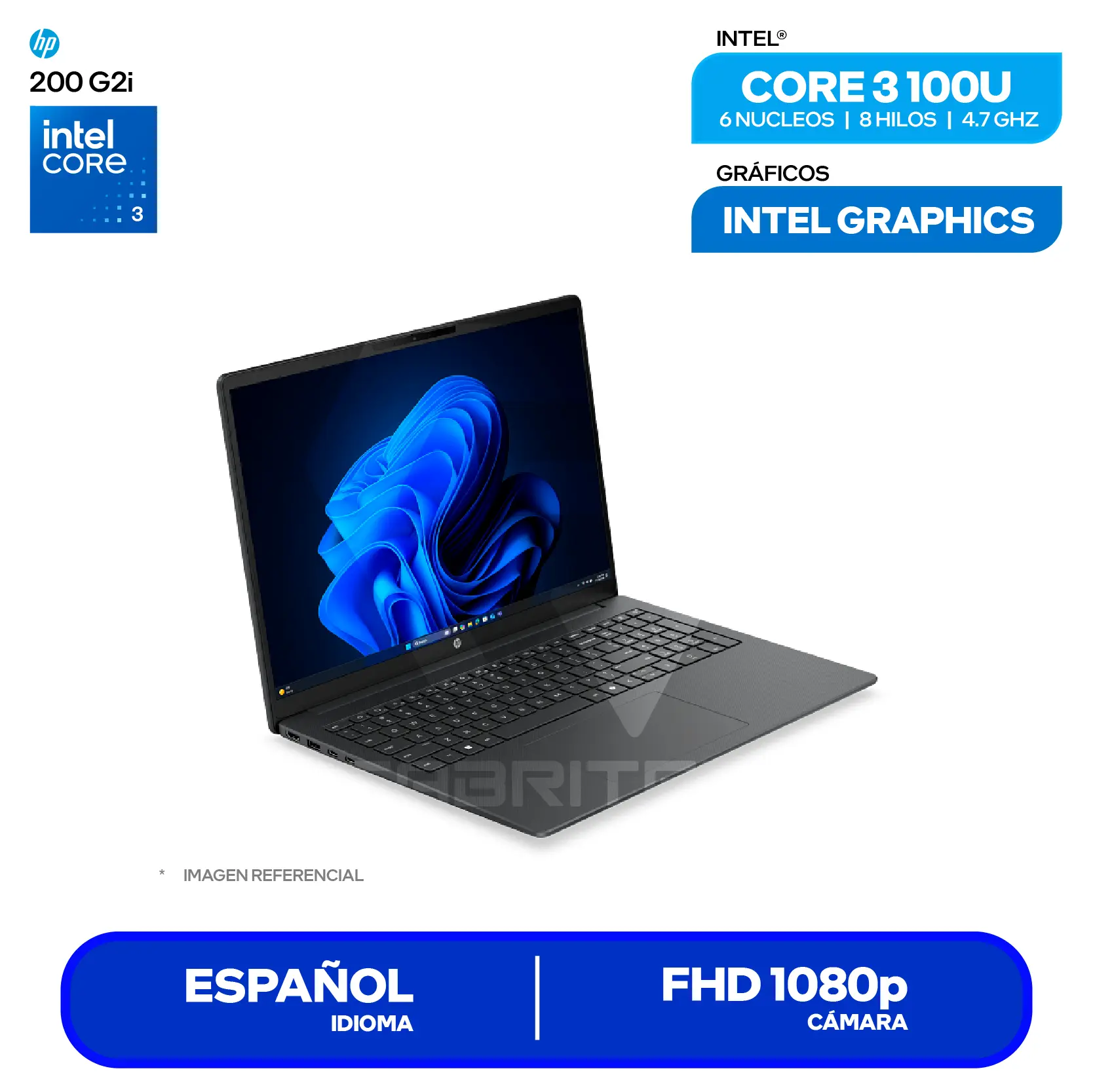 Laptop HP 200 G2I 16 (D61LXAT#ABM) Intel Core 3-100U, RAM 16GB, SSD 512GB, 16'' FHD+, FreeDos