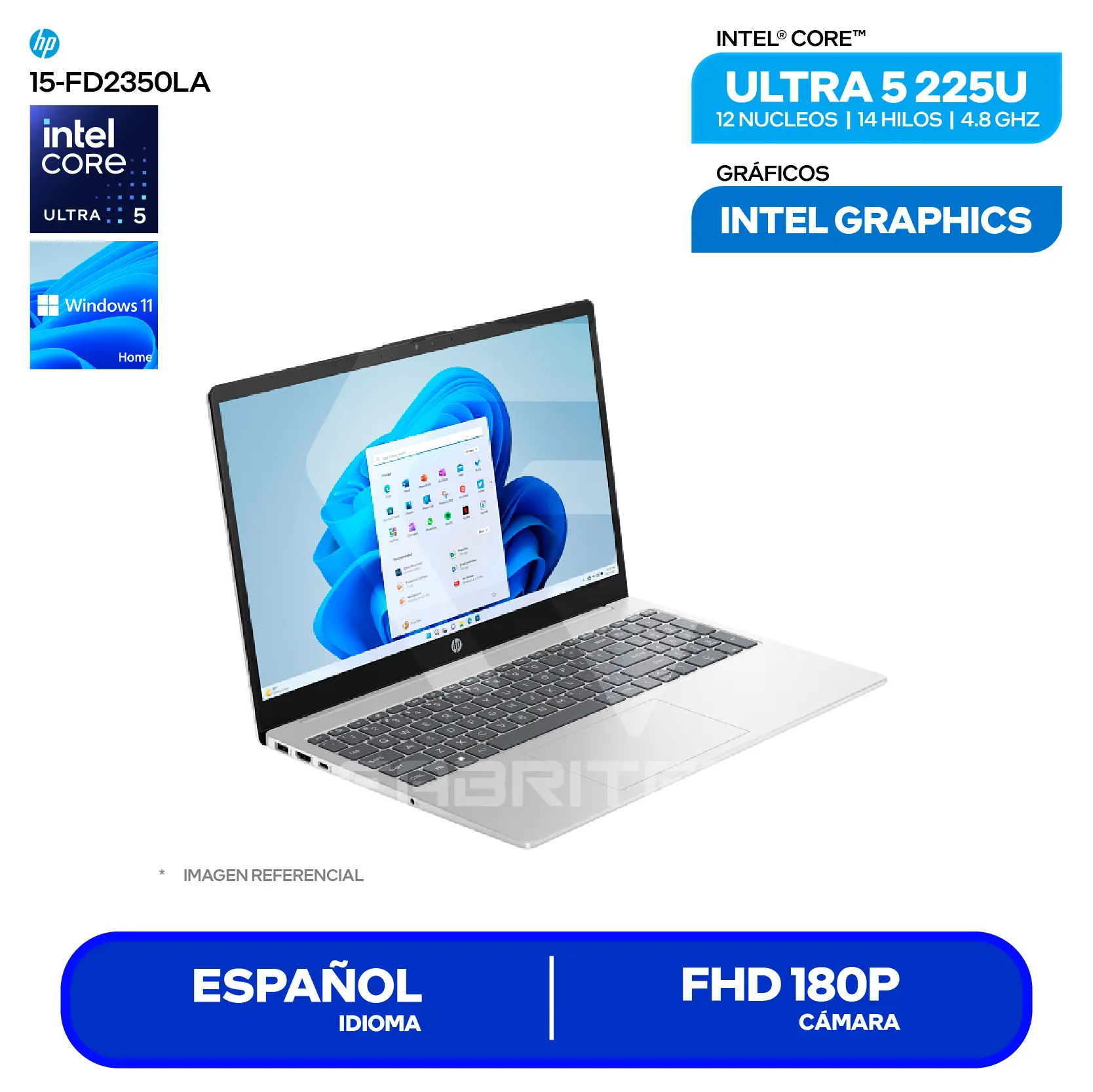 Laptop HP 15-FD2350LA  (D2JV7LA#ABM) Intel Core Ultra 5 225U, RAM 8GB, SSD 512GB, 15.6'' FHD, Windows 11 Home
