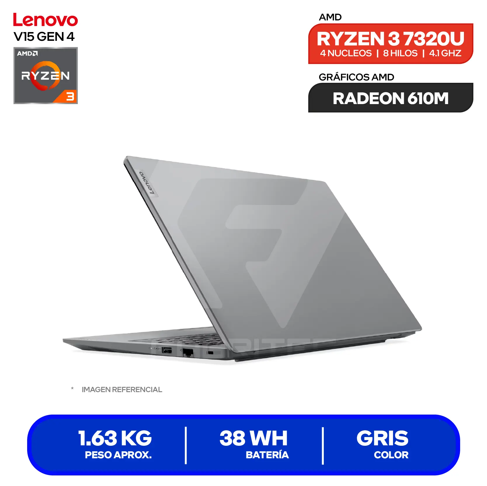 Laptop Lenovo V15 G4 AMN (82YU00X4LM) AMD Ryzen 3 7320U, RAM 8GB, SSD 256GB, 15.6'' FHD, FreeDos