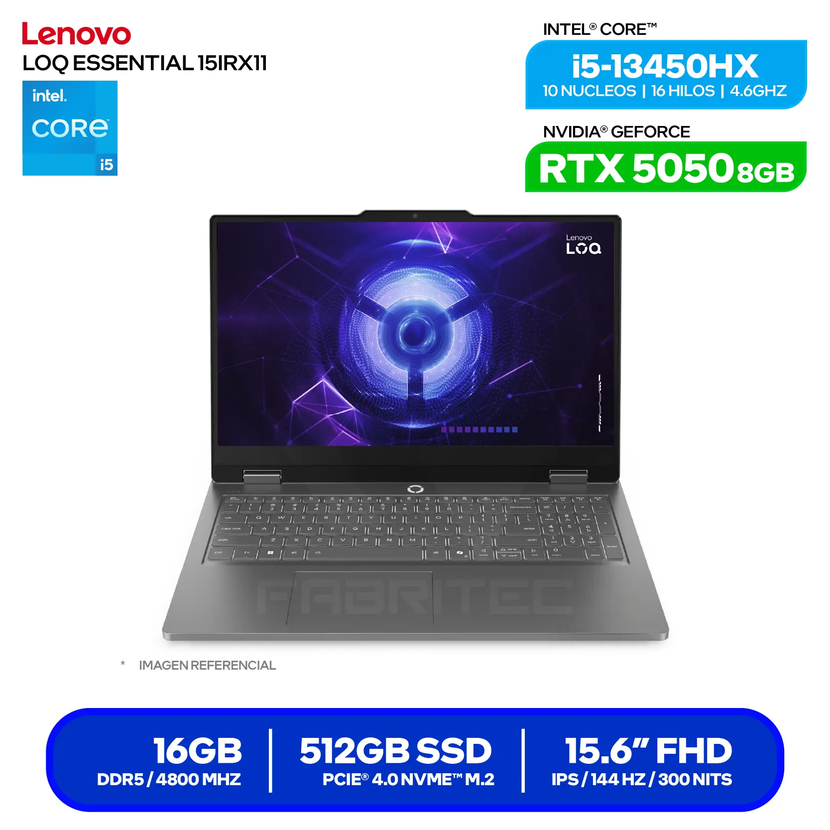Laptop Lenovo LOQ Essential 15IRX11 (83SC0055LM) Intel Core i5-13450HX, GeForce RTX 5050 8GB, RAM 16GB, SSD 512GB, 15.6'' FHD, FreeDos