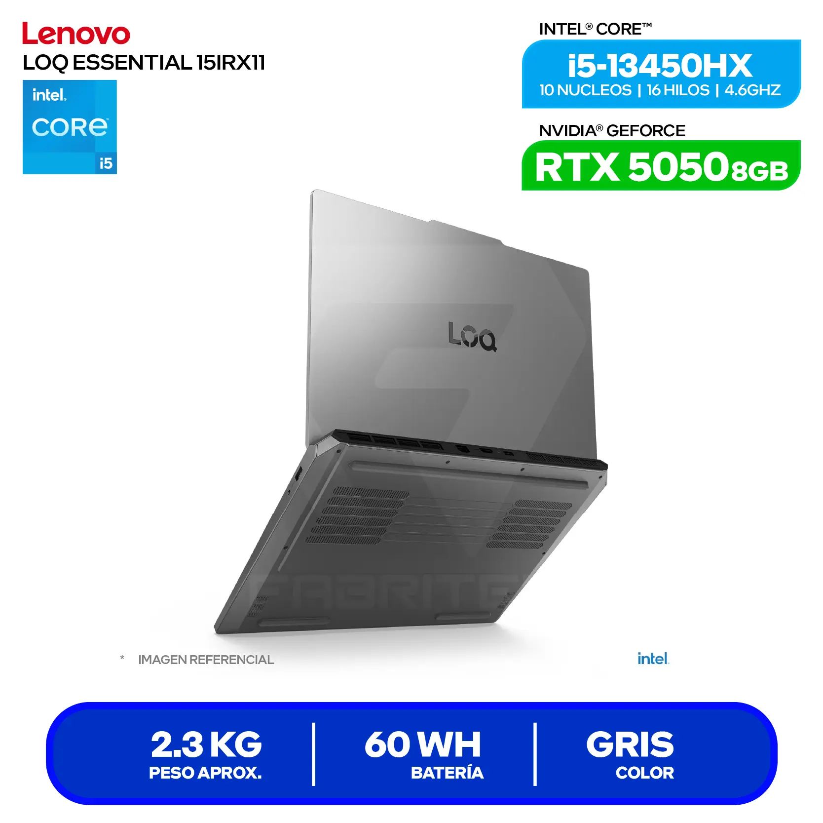 Laptop Lenovo LOQ Essential 15IRX11 (83SC0055LM) Intel Core i5-13450HX, GeForce RTX 5050 8GB, RAM 16GB, SSD 512GB, 15.6'' FHD, FreeDos