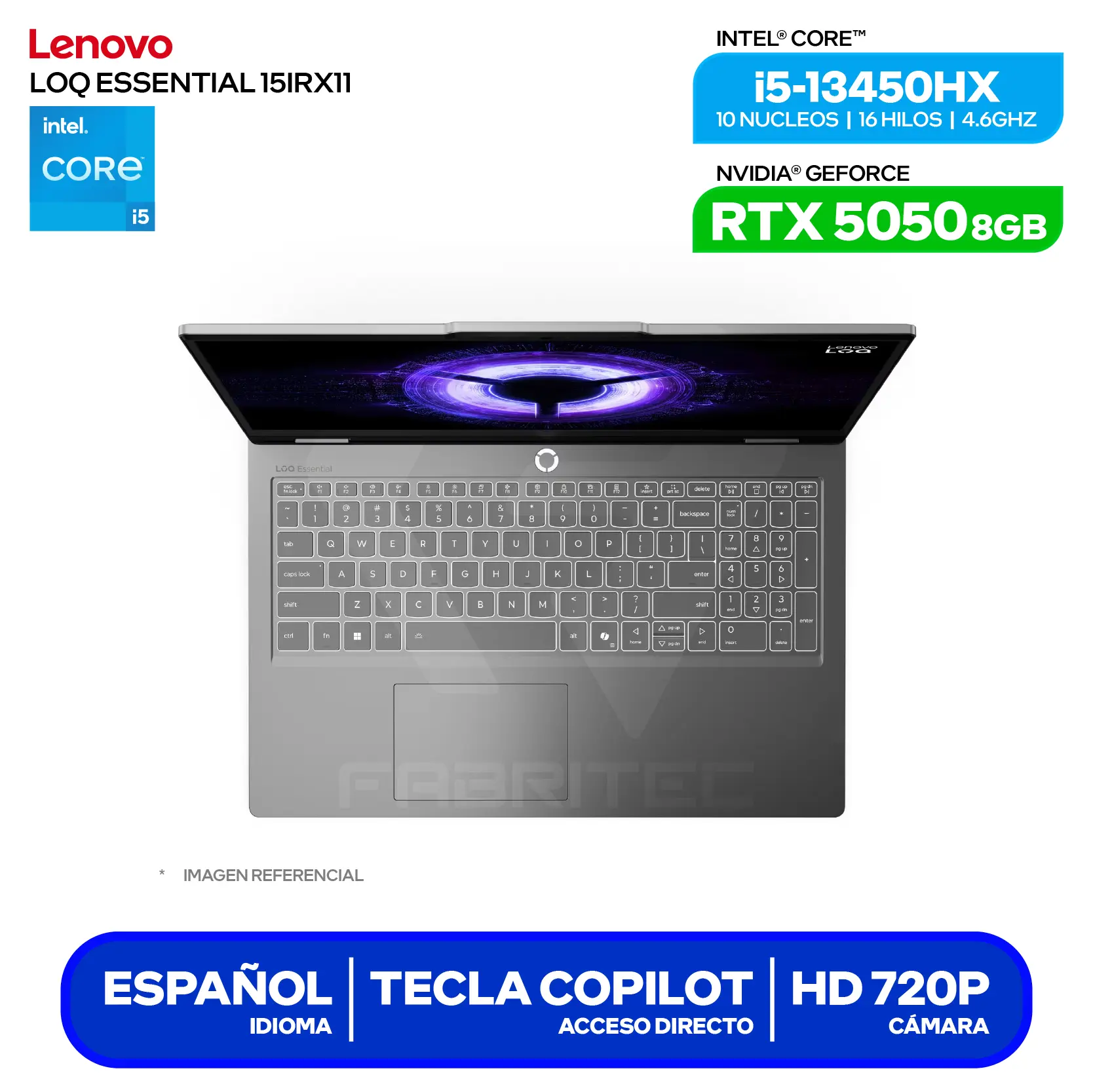 Laptop Lenovo LOQ Essential 15IRX11 (83SC0055LM) Intel Core i5-13450HX, GeForce RTX 5050 8GB, RAM 16GB, SSD 512GB, 15.6'' FHD, FreeDos