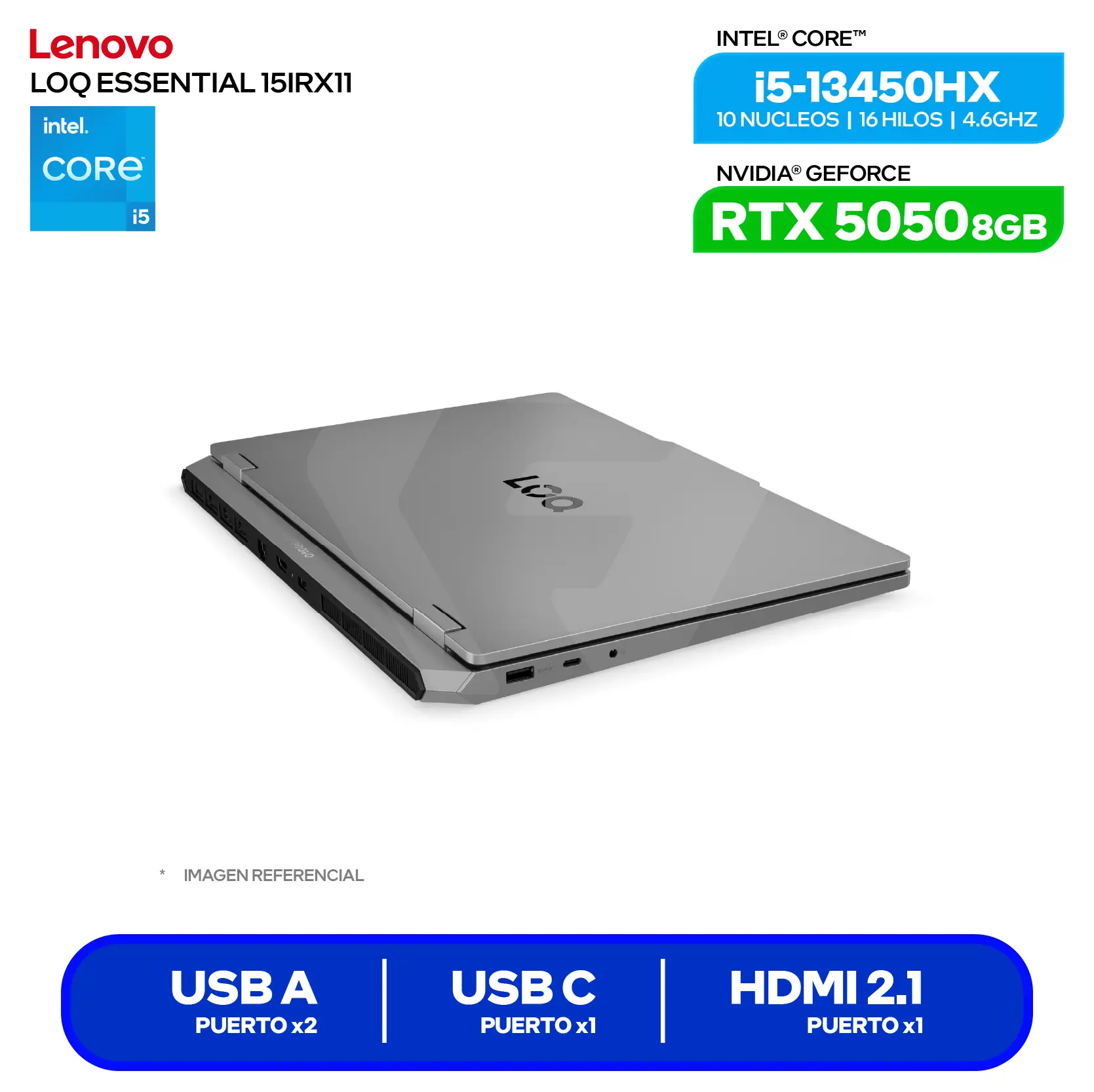 Laptop Lenovo LOQ Essential 15IRX11 (83SC0055LM) Intel Core i5-13450HX, GeForce RTX 5050 8GB, RAM 16GB, SSD 512GB, 15.6'' FHD, FreeDos