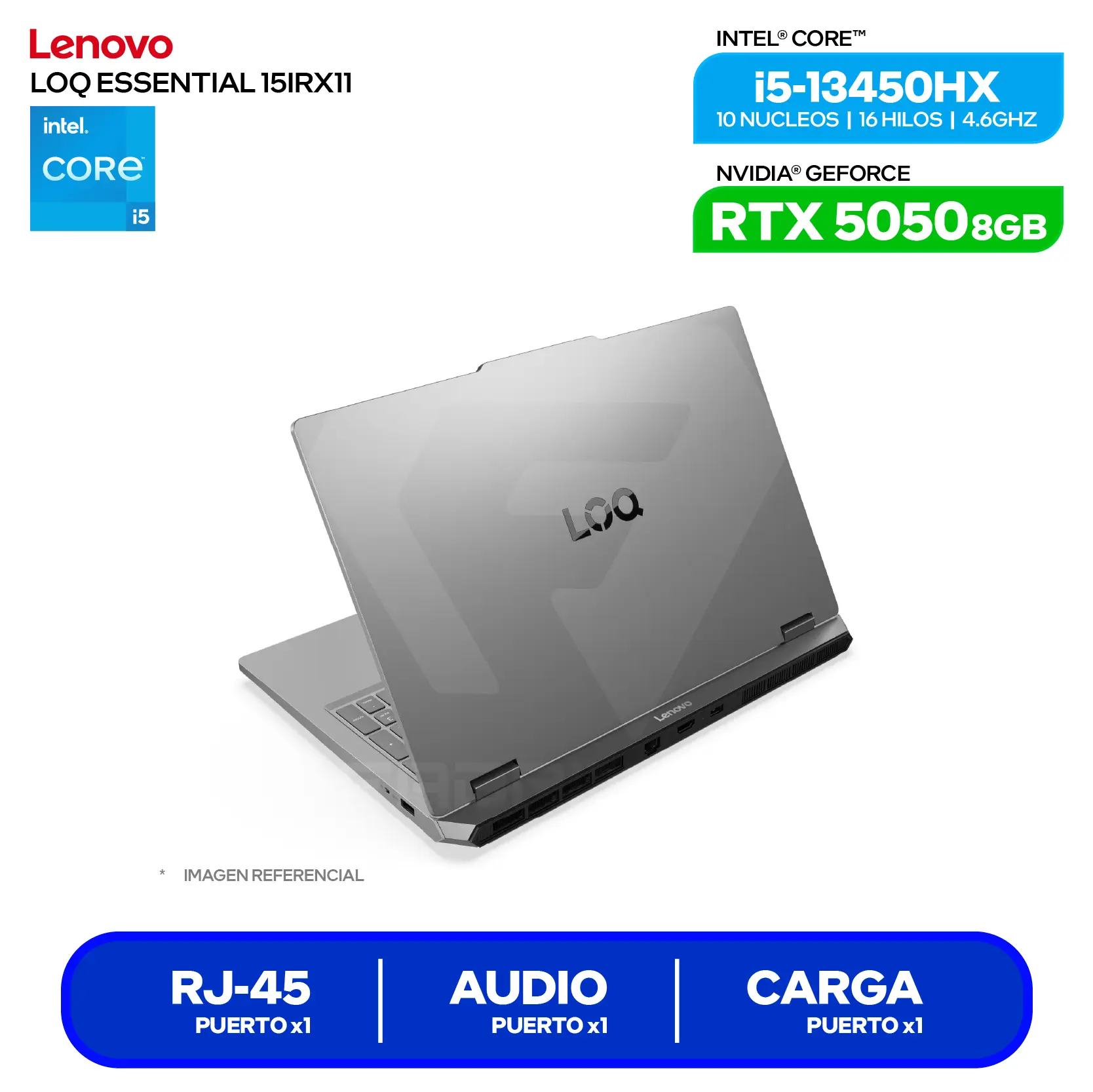 Laptop Lenovo LOQ Essential 15IRX11 (83SC0055LM) Intel Core i5-13450HX, GeForce RTX 5050 8GB, RAM 16GB, SSD 512GB, 15.6'' FHD, FreeDos