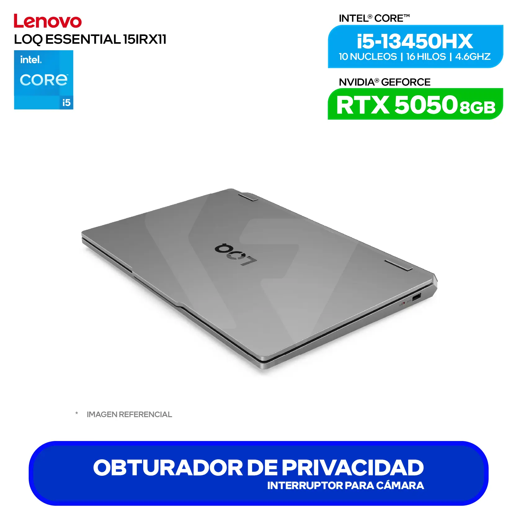 Laptop Lenovo LOQ Essential 15IRX11 (83SC0055LM) Intel Core i5-13450HX, GeForce RTX 5050 8GB, RAM 16GB, SSD 512GB, 15.6'' FHD, FreeDos