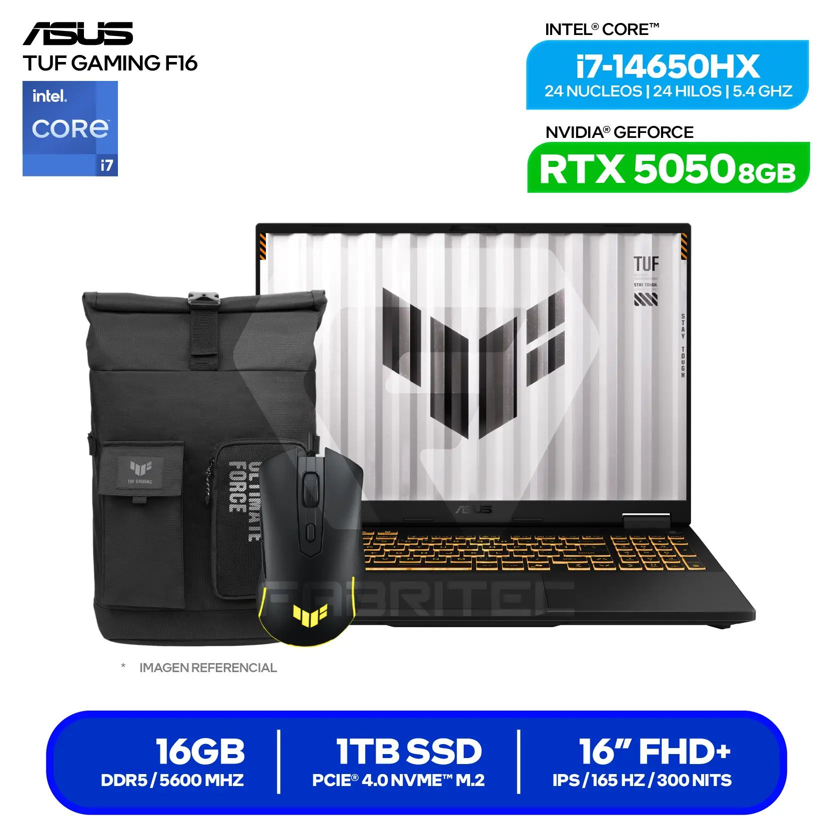 Laptop Asus Tuf Gaming F16 FX608JHR-RV169 (90NR0NA1-M008Y0) Intel Core i7-14650HX, GeForce RTX 5050 8GB, RAM 16GB, SSD 1TB, 16'' WUXGA, FreeDos