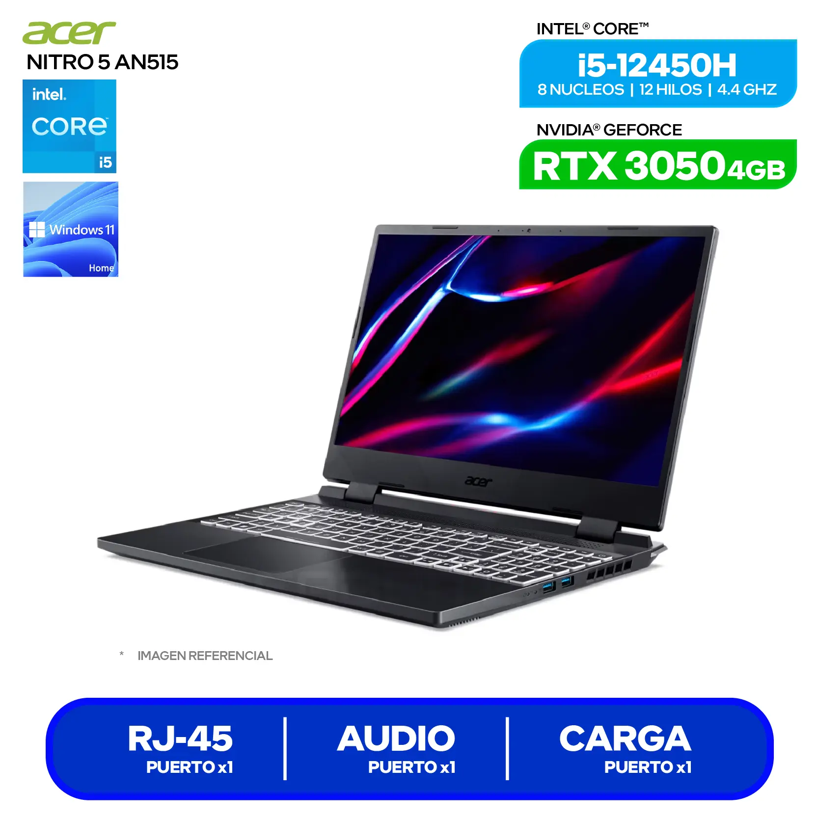 Laptop Acer Nitro AN515-58-57VS (NH.QFHAL.00R) Intel Core i5-12450H, GeForce RTX 3050 4GB, RAM 8GB, SSD 512GB, 15.6'' FHD, Windows 11 Home
