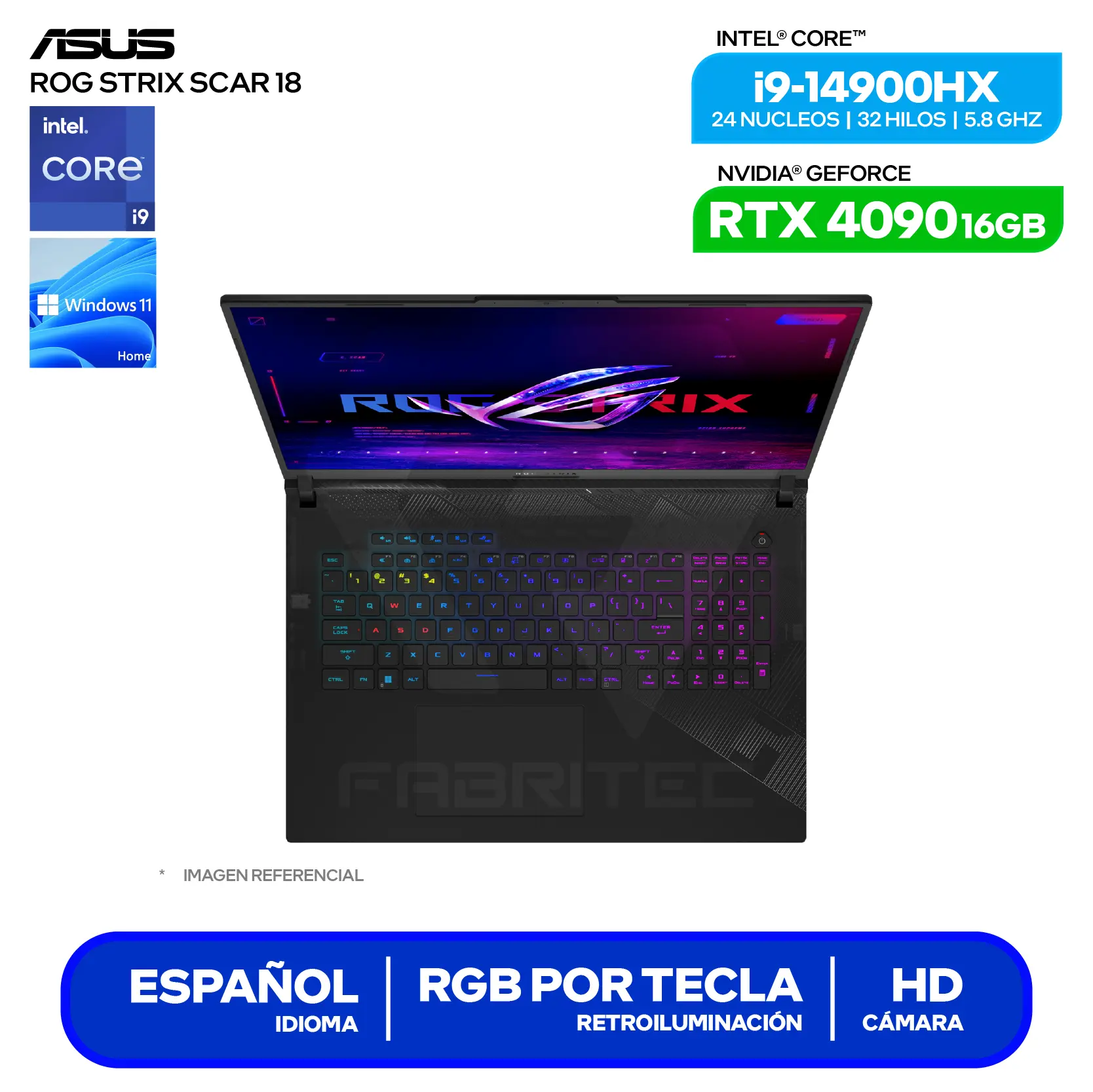 Laptop Asus Rog Strix Scar 18 G834JYR-R6041W (90NR0IP2-M003D) Intel Core i9 14900HX, GeForce RTX 4090 16GB, RAM 32GB, SSD 2TB, 18'' 2.5K, Windows 11 Home