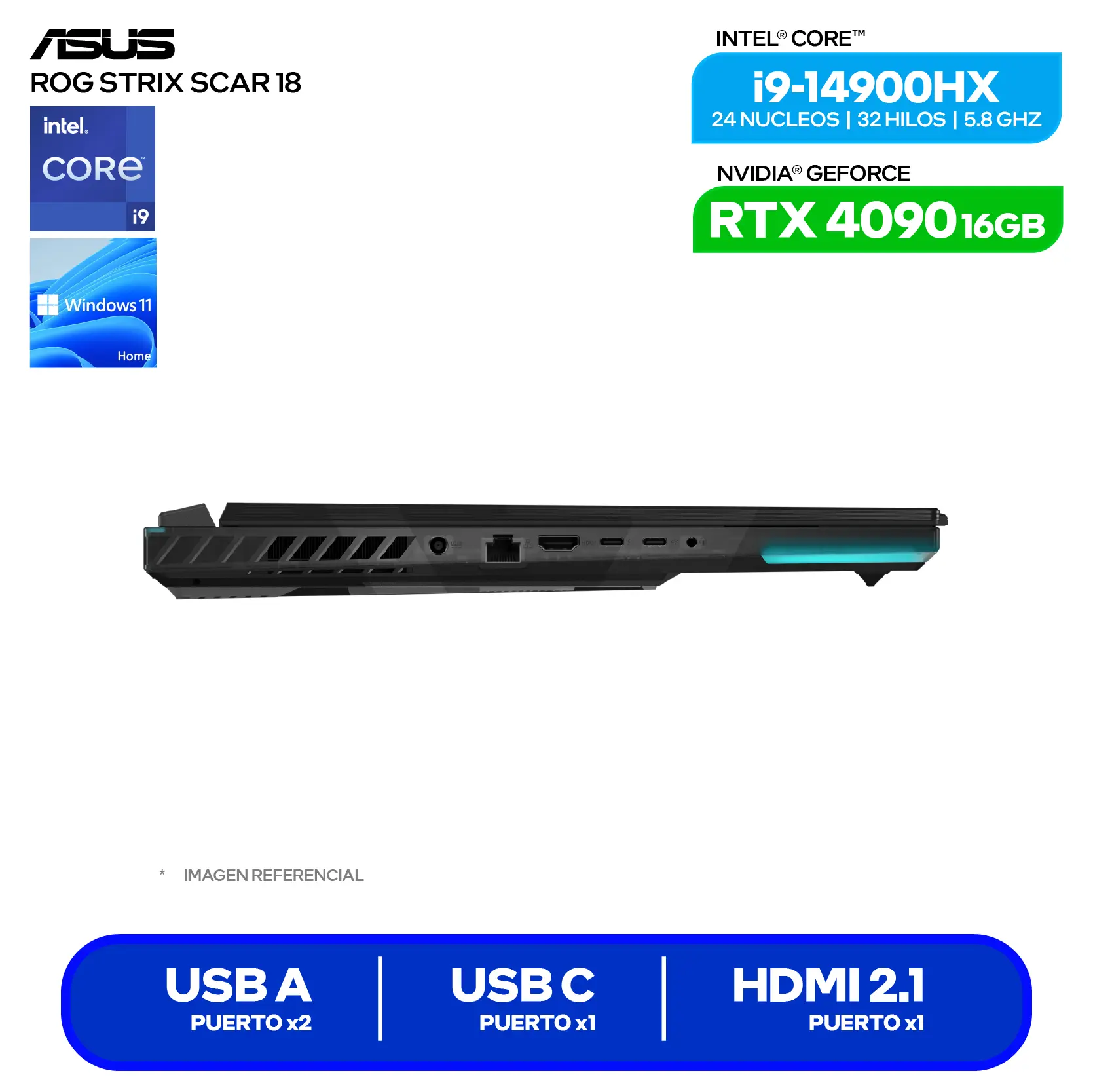 Laptop Asus Rog Strix Scar 18 G834JYR-R6041W (90NR0IP2-M003D) Intel Core i9 14900HX, GeForce RTX 4090 16GB, RAM 32GB, SSD 2TB, 18'' 2.5K, Windows 11 Home