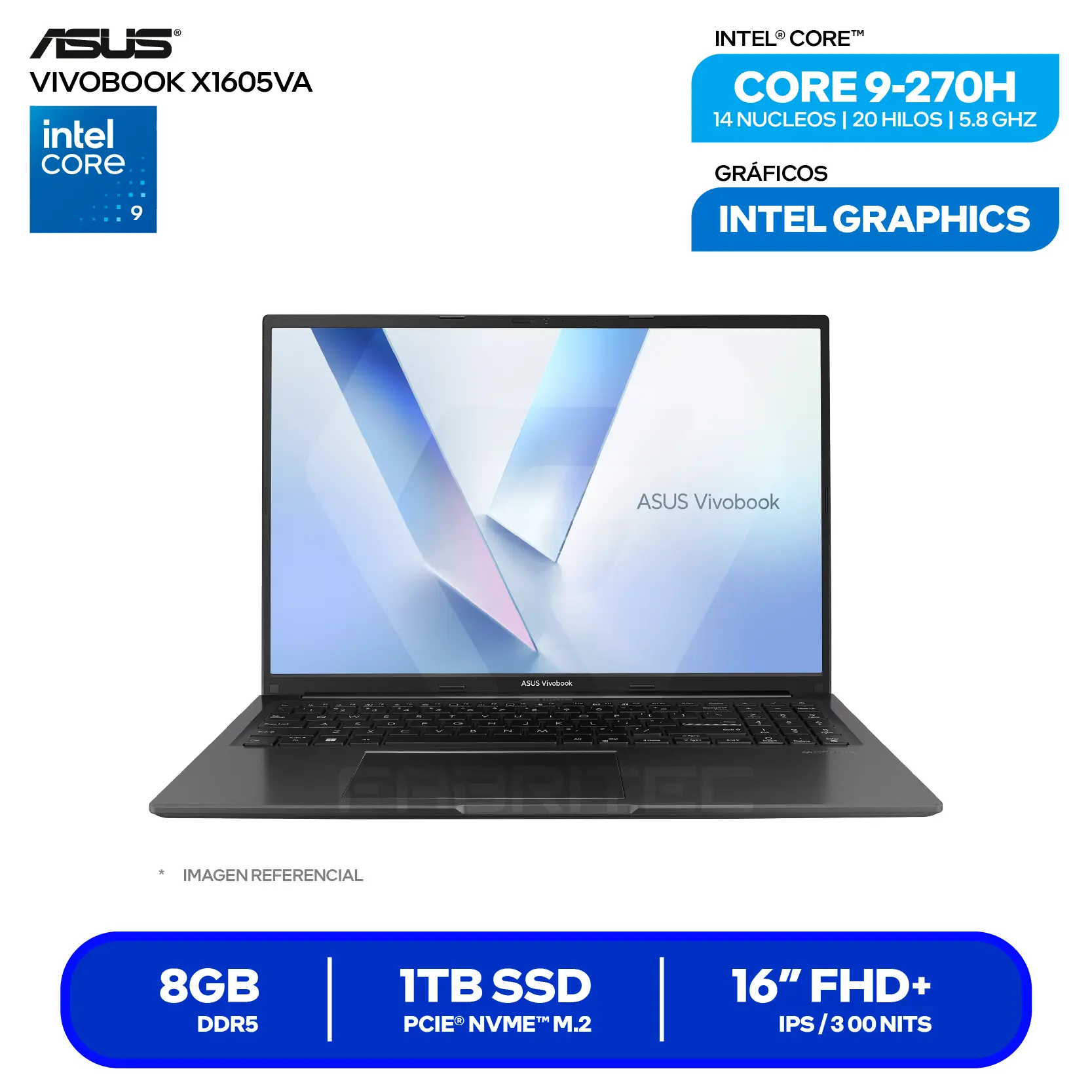 Laptop Asus Vivonook X1605VA-MB2560 (90NB13W3-M00L70) Intel Core 9-270H, RAM 16GB, SSD 1TB, 16'' FHD+, FreeDos