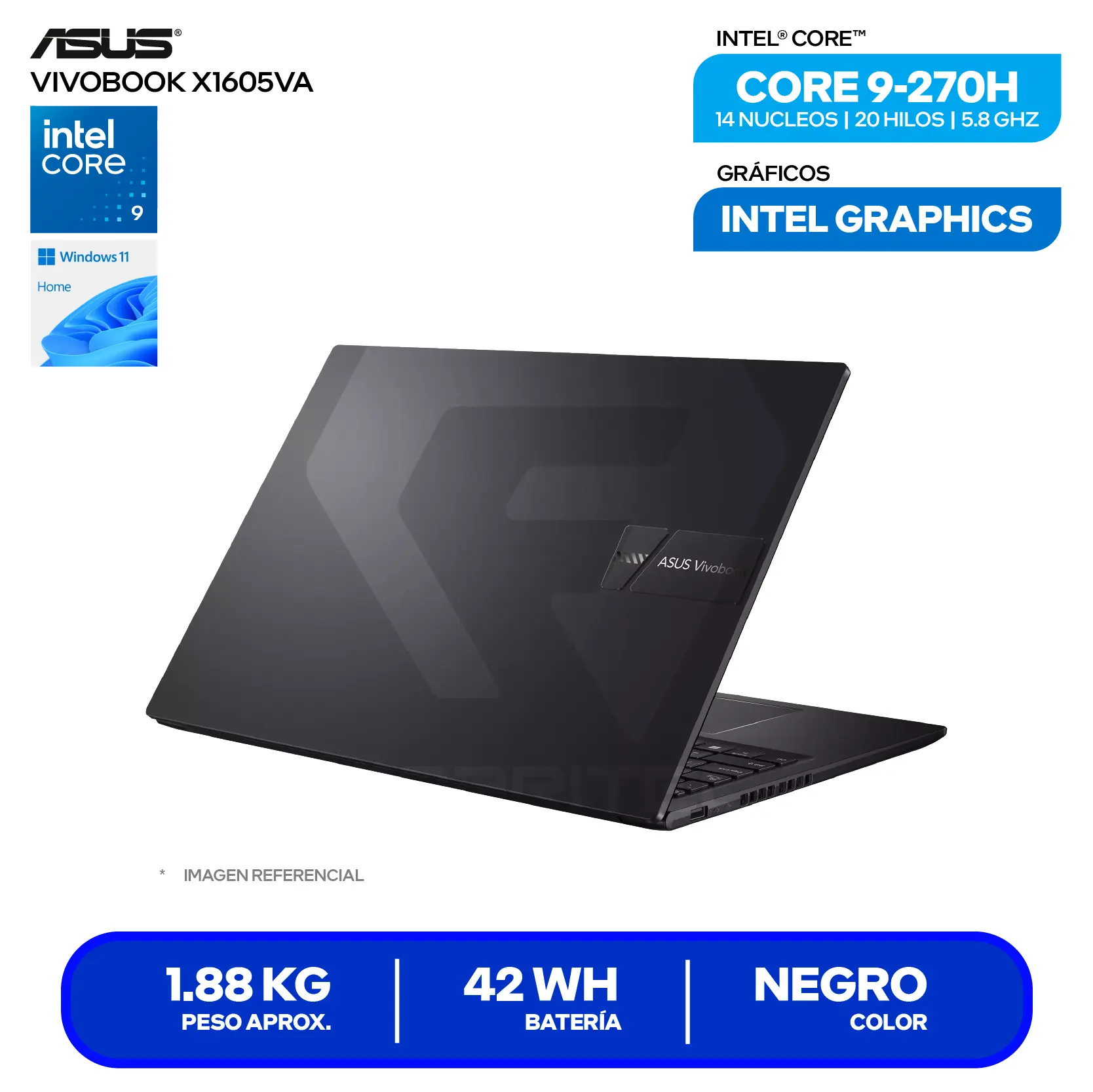Laptop Asus Vivonook X1605VA-MB2560 (90NB13W3-M00L70) Intel Core 9-270H, RAM 16GB, SSD 1TB, 16'' FHD+, FreeDos