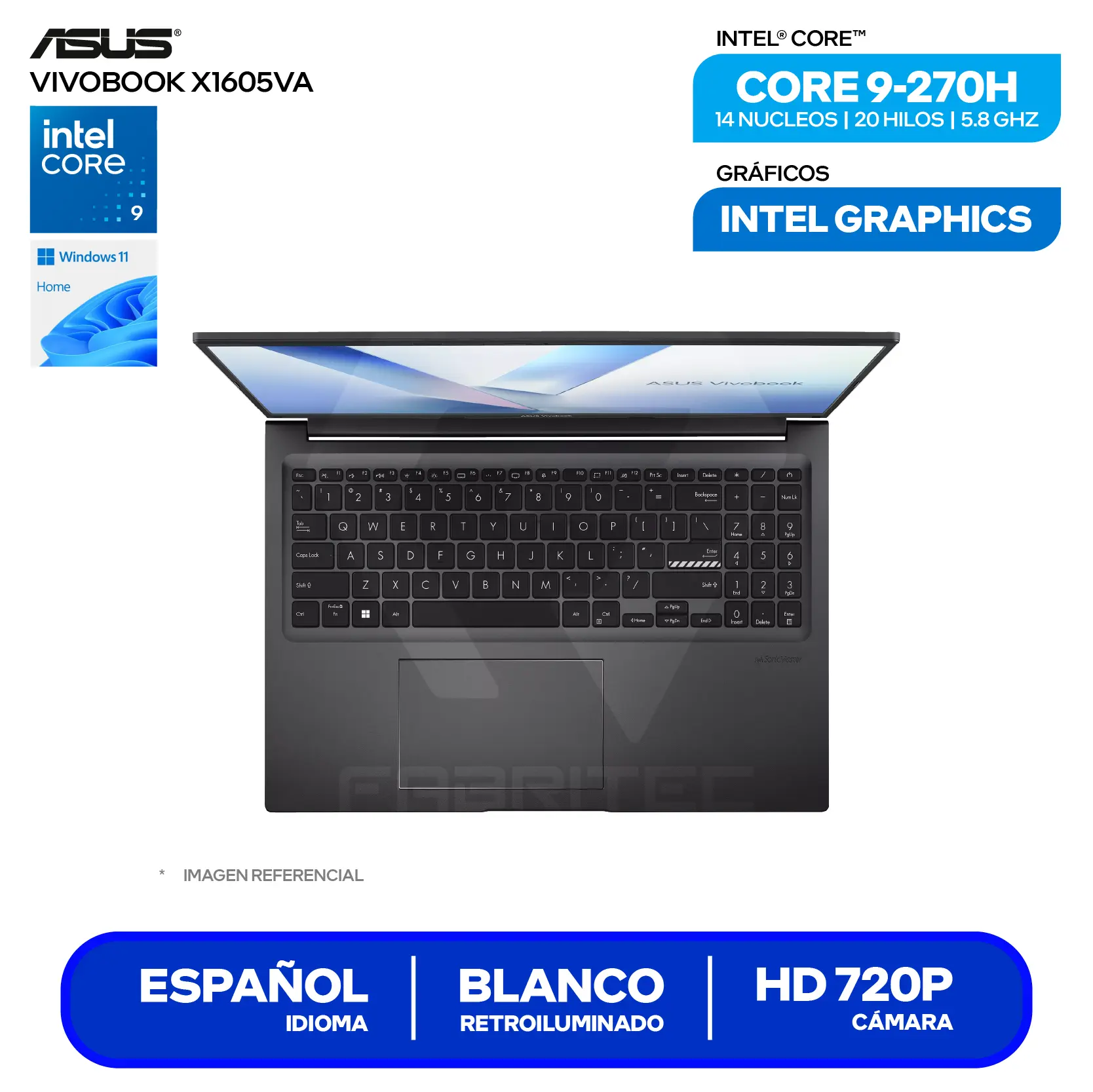 Laptop Asus Vivonook X1605VA-MB2560 (90NB13W3-M00L70) Intel Core 9-270H, RAM 16GB, SSD 1TB, 16'' FHD+, FreeDos