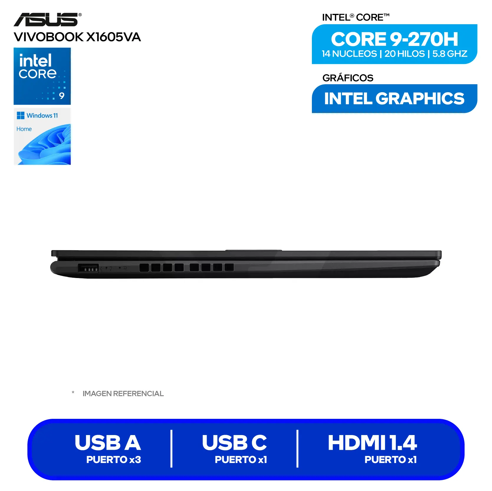 Laptop Asus Vivonook X1605VA-MB2560 (90NB13W3-M00L70) Intel Core 9-270H, RAM 16GB, SSD 1TB, 16'' FHD+, FreeDos