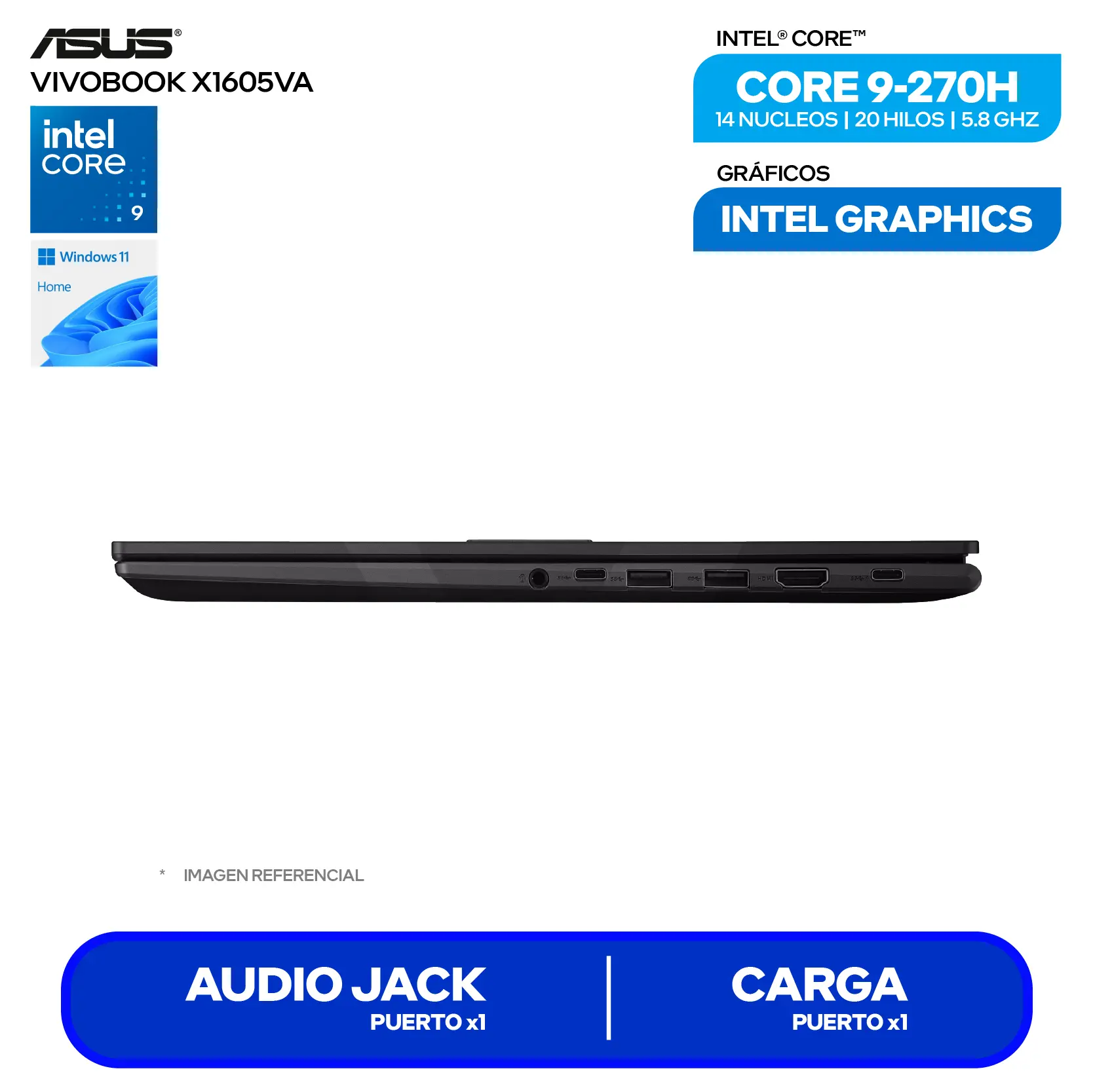 Laptop Asus Vivonook X1605VA-MB2560 (90NB13W3-M00L70) Intel Core 9-270H, RAM 16GB, SSD 1TB, 16'' FHD+, FreeDos