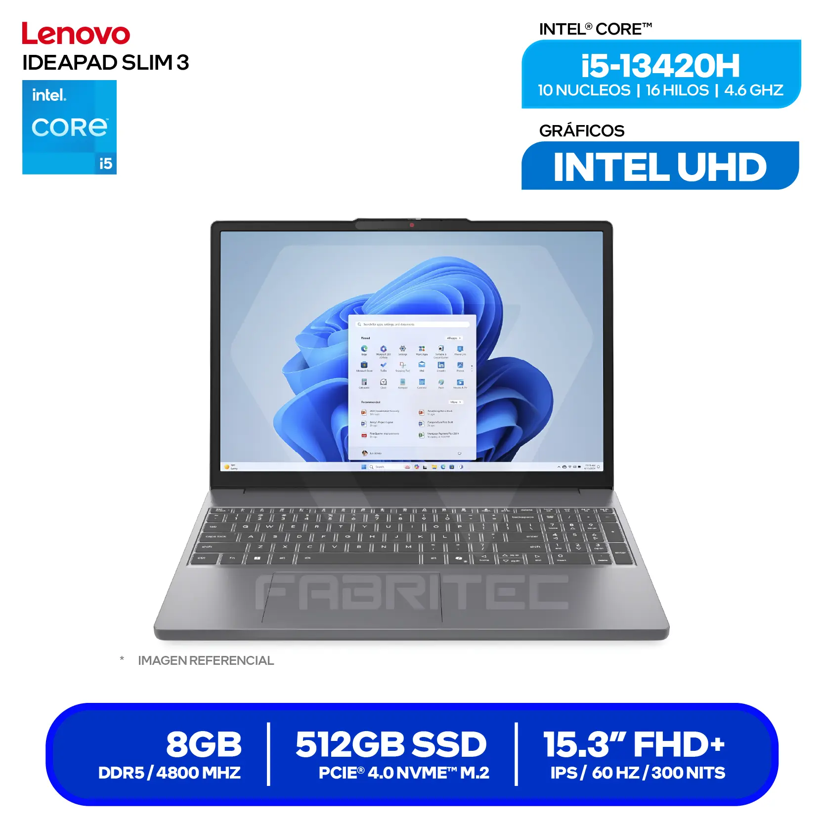 Laptop Lenovo IdeaPad Slim 3 15IRH10 (83K100KELM) Intel Core i5-13420H, RAM 8GB, SSD 512GB, 15.3'' FHD+, FreeDos