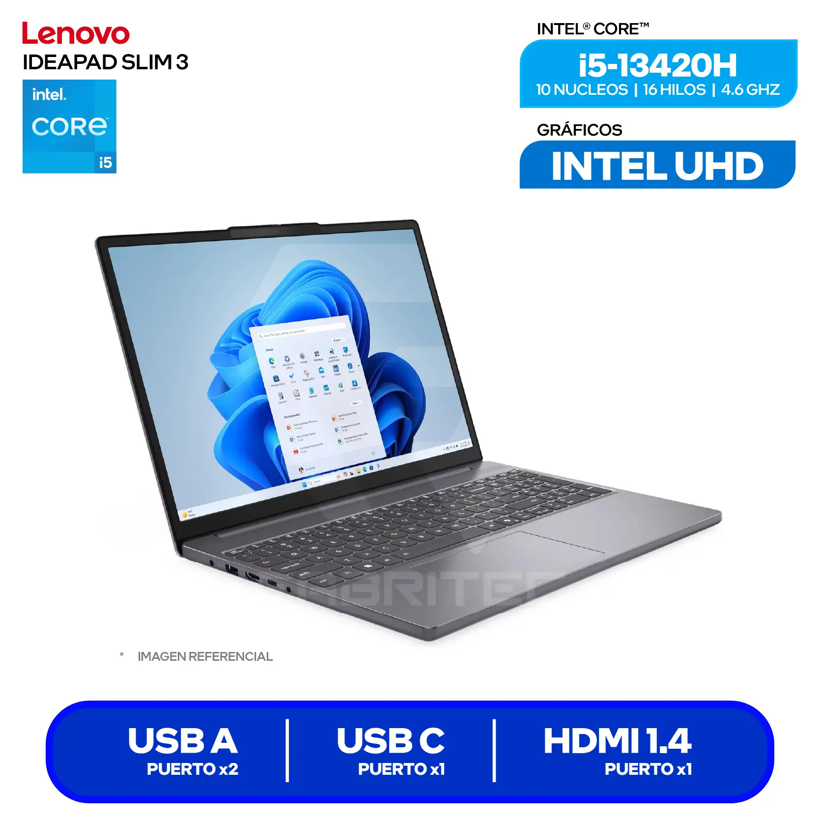 Laptop Lenovo IdeaPad Slim 3 15IRH10 (83K100KELM) Intel Core i5-13420H, RAM 8GB, SSD 512GB, 15.3'' FHD+, FreeDos