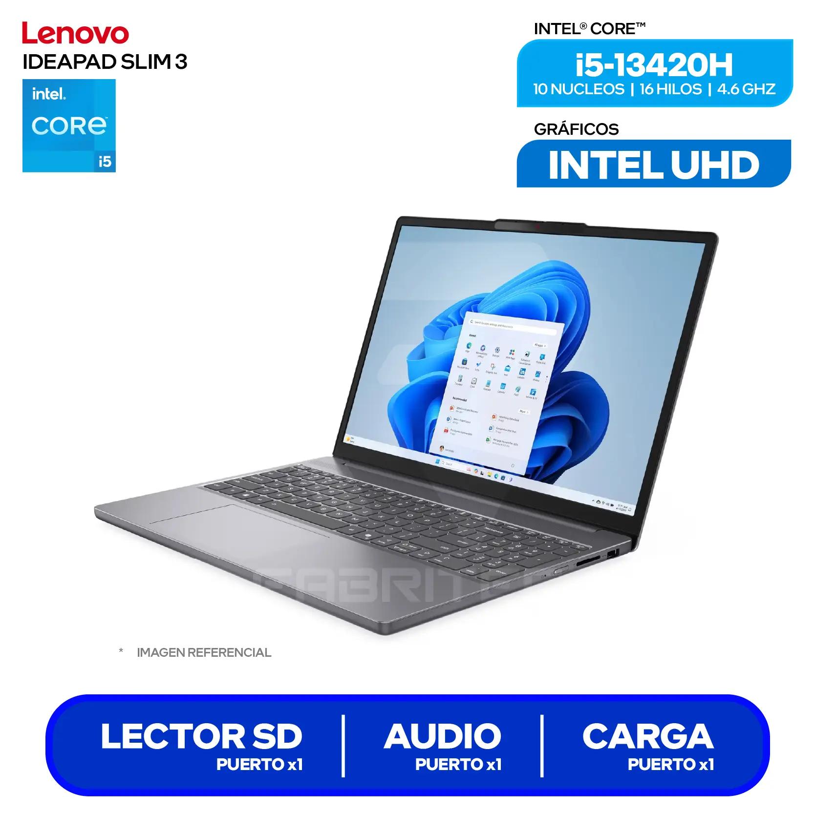 Laptop Lenovo IdeaPad Slim 3 15IRH10 (83K100KELM) Intel Core i5-13420H, RAM 8GB, SSD 512GB, 15.3'' FHD+, FreeDos