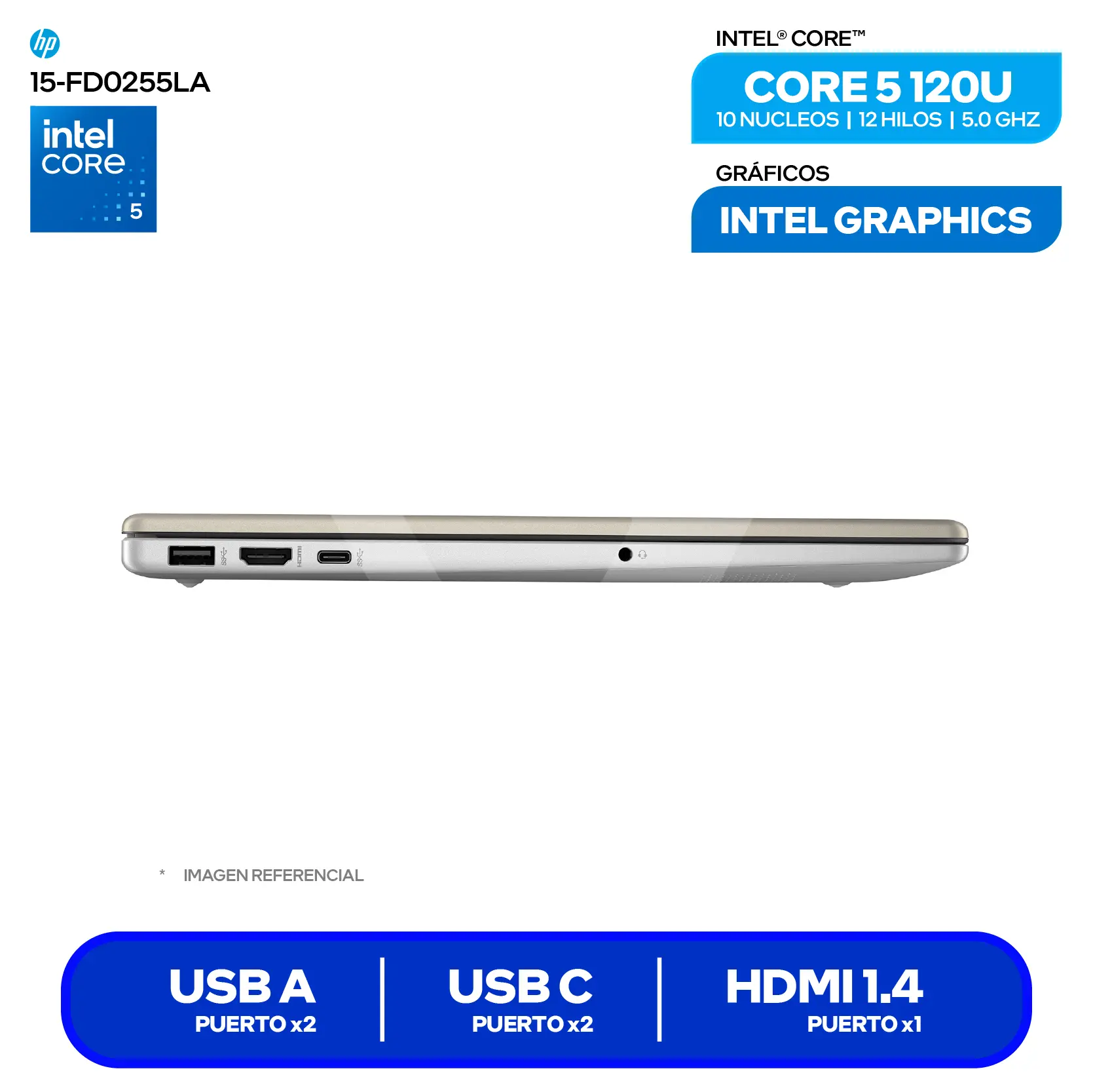 Laptop HP 15-FD0255LA (B9TX3LA#ABM) Intel Core 5-120U, RAM 8GB, SSD 512GB, 15.6'' FHD, FreeDos