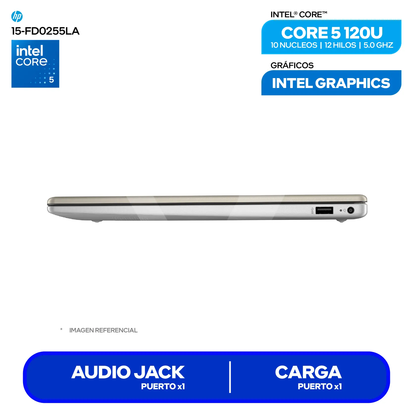 Laptop HP 15-FD0255LA (B9TX3LA#ABM) Intel Core 5-120U, RAM 8GB, SSD 512GB, 15.6'' FHD, FreeDos