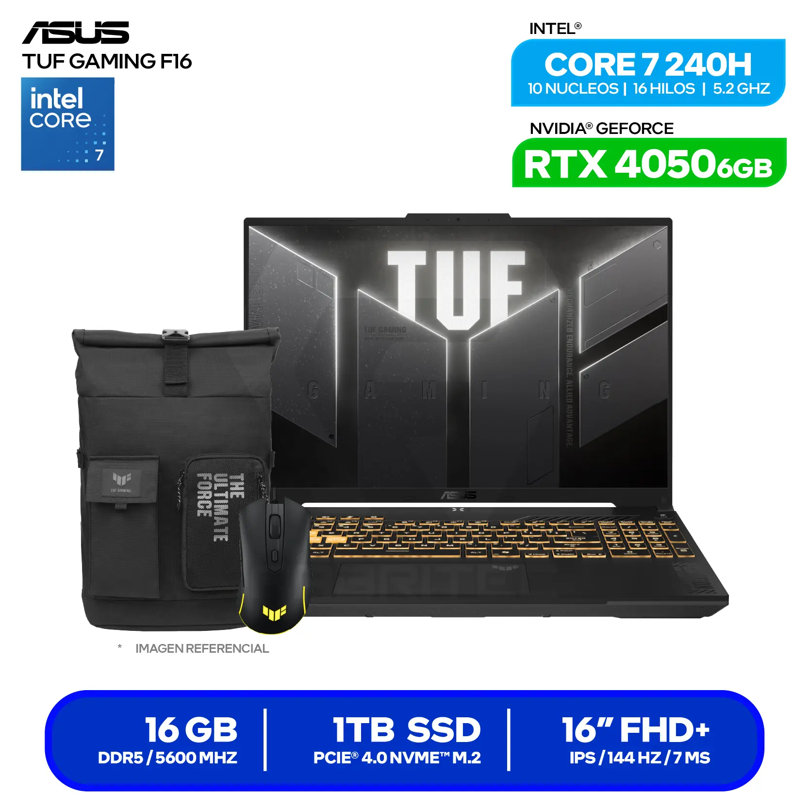 Laptop Asus Tuf Gaming F16 FX607VU-RL228 (90NR0N06-M00HN0) Intel Core 7 240H, GeForce RTX 4050 6GB, RAM 16GB, SSD 1TB, 16'' WUXGA, FreeDos