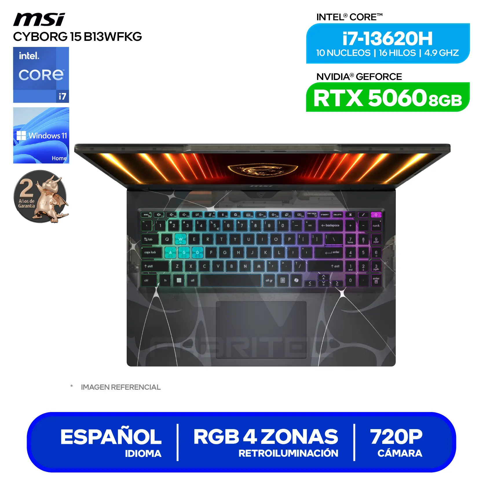 Laptop MSI Cyborg 15 B13WFKG (9S7-15Q342-1073) Intel Core Ultra i7-13620H, GeForce RTX 5060 8GB, RAM 16GB, SSD 512GB, 15.6'' FHD, Windows 11 Home