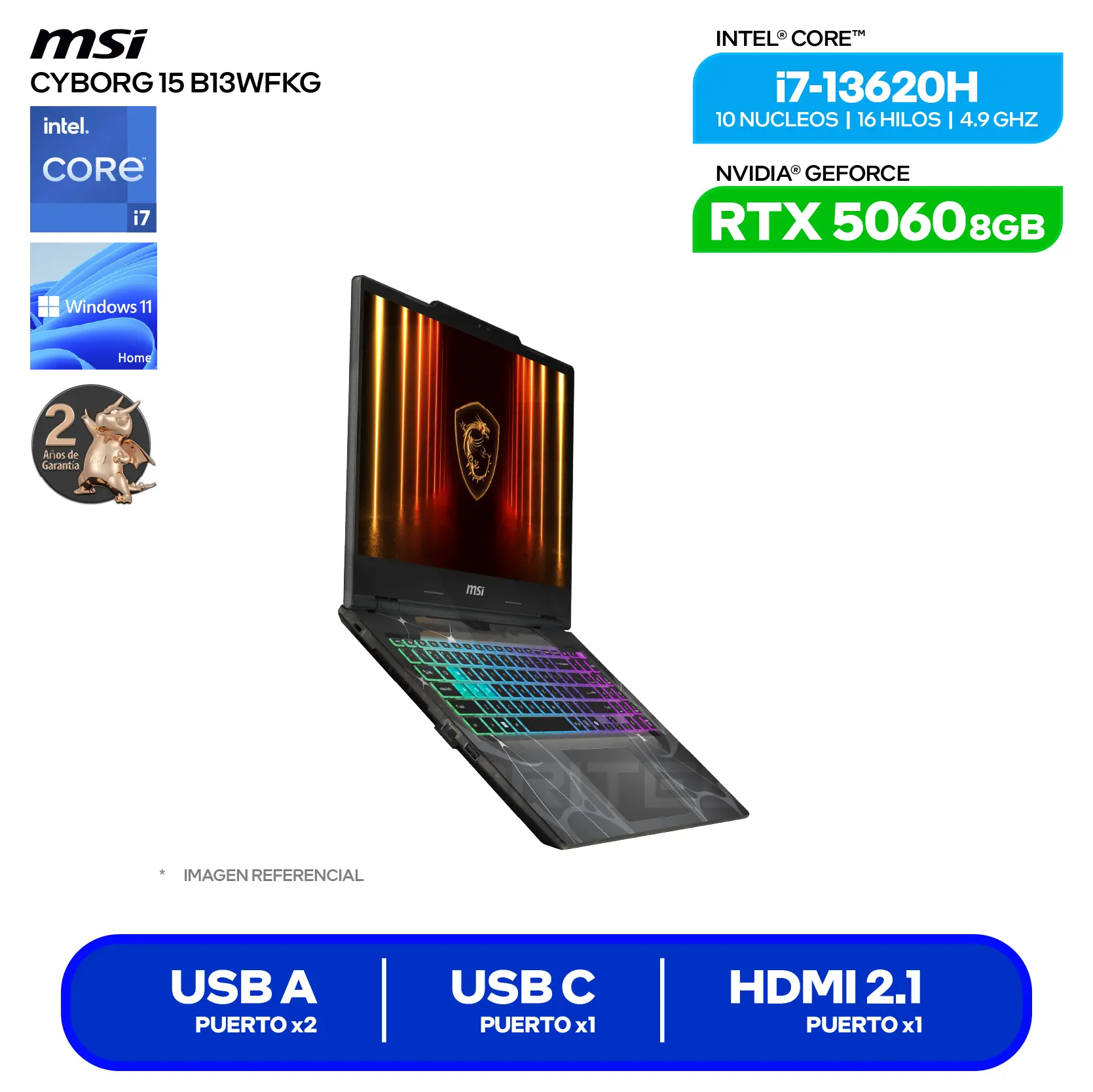 Laptop MSI Cyborg 15 B13WFKG (9S7-15Q342-1073) Intel Core Ultra i7-13620H, GeForce RTX 5060 8GB, RAM 16GB, SSD 512GB, 15.6'' FHD, Windows 11 Home