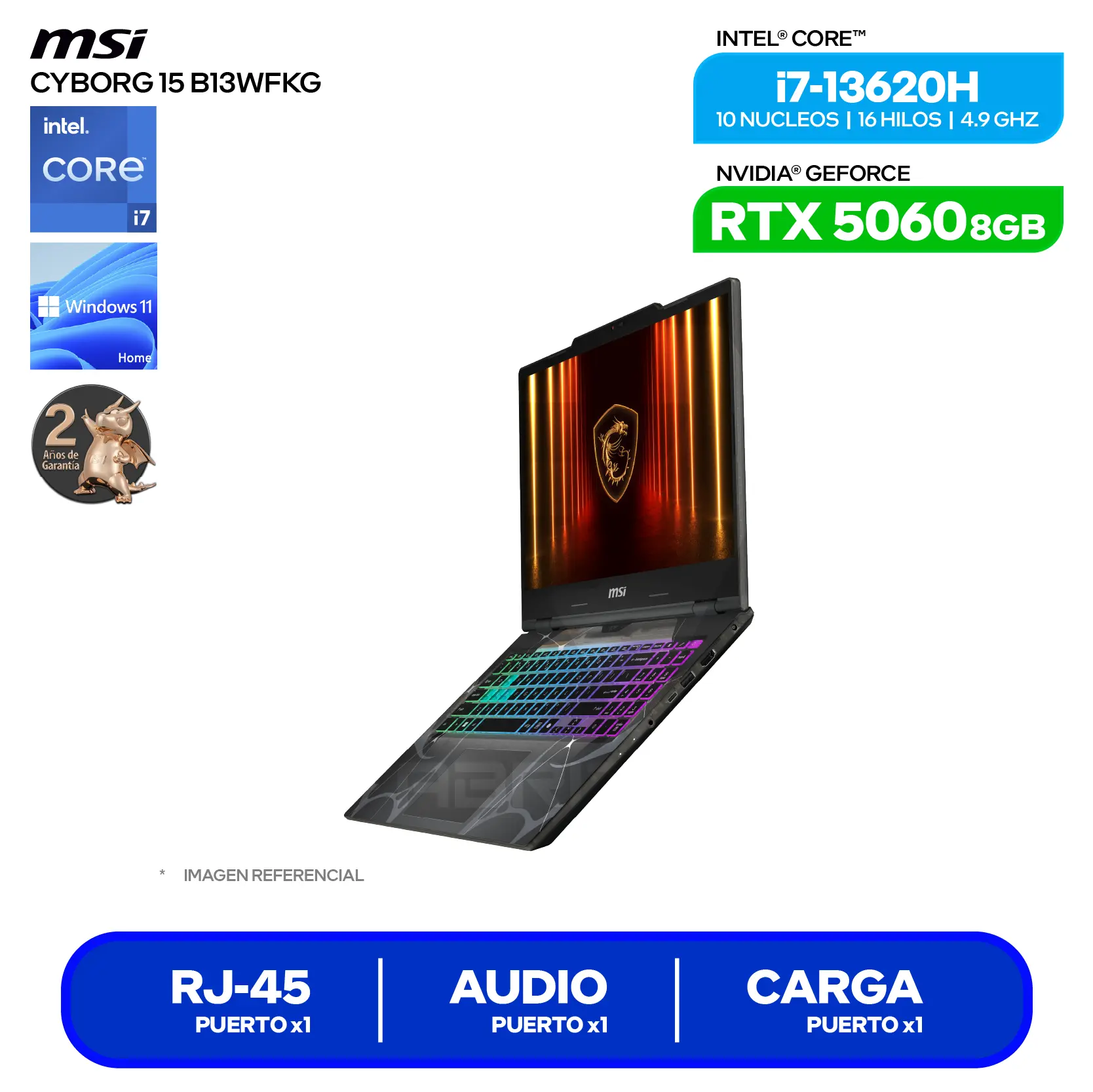 Laptop MSI Cyborg 15 B13WFKG (9S7-15Q342-1073) Intel Core Ultra i7-13620H, GeForce RTX 5060 8GB, RAM 16GB, SSD 512GB, 15.6'' FHD, Windows 11 Home