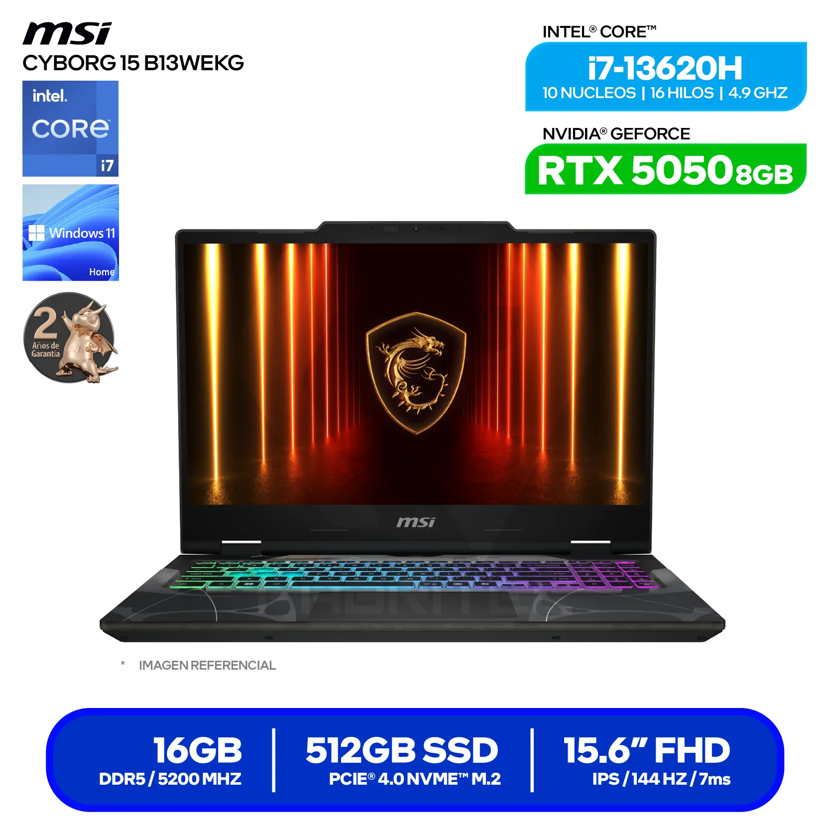 Laptop MSI Cyborg 15 B13WEKG (9S7-15Q342-1074) Intel Core i7-13620H, GeForce RTX 5050 8GB, RAM 16GB, SSD 512GB, 15.6'' FHD, Windows 11 Home