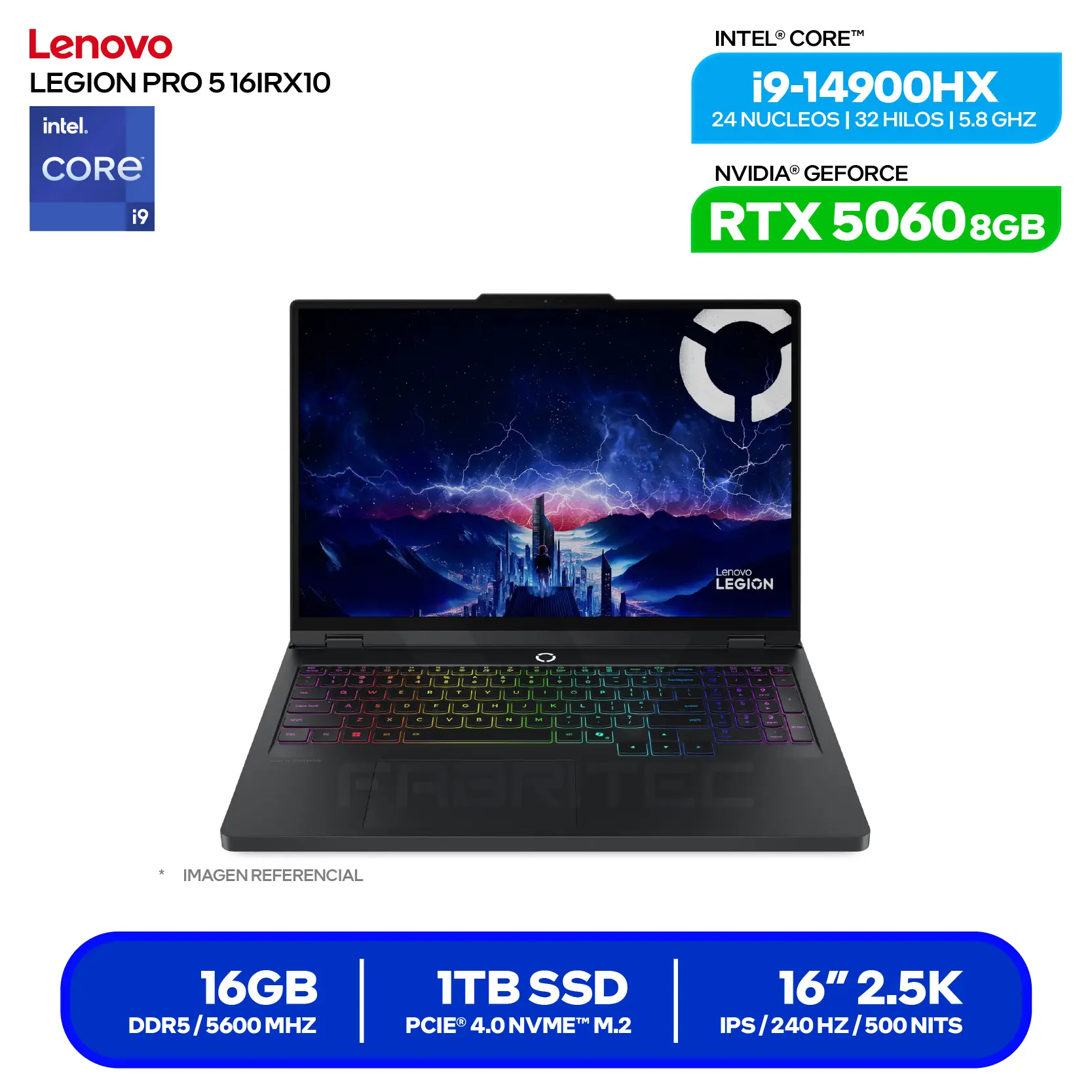 Laptop Lenovo Legion Pro 5 16IRX10 (83NN0053LM) Intel Core Ultra i9-14900HX, GeForce RTX 5060 8GB, RAM 16GB, SSD 1TB, 16'' 2.5K, FreeDos