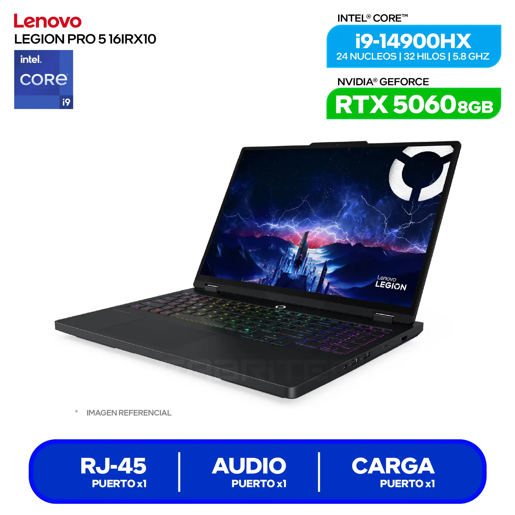 Laptop Lenovo Legion Pro 5 16IRX10 (83NN0053LM) Intel Core Ultra i9-14900HX, GeForce RTX 5060 8GB, RAM 16GB, SSD 1TB, 16'' 2.5K, FreeDos