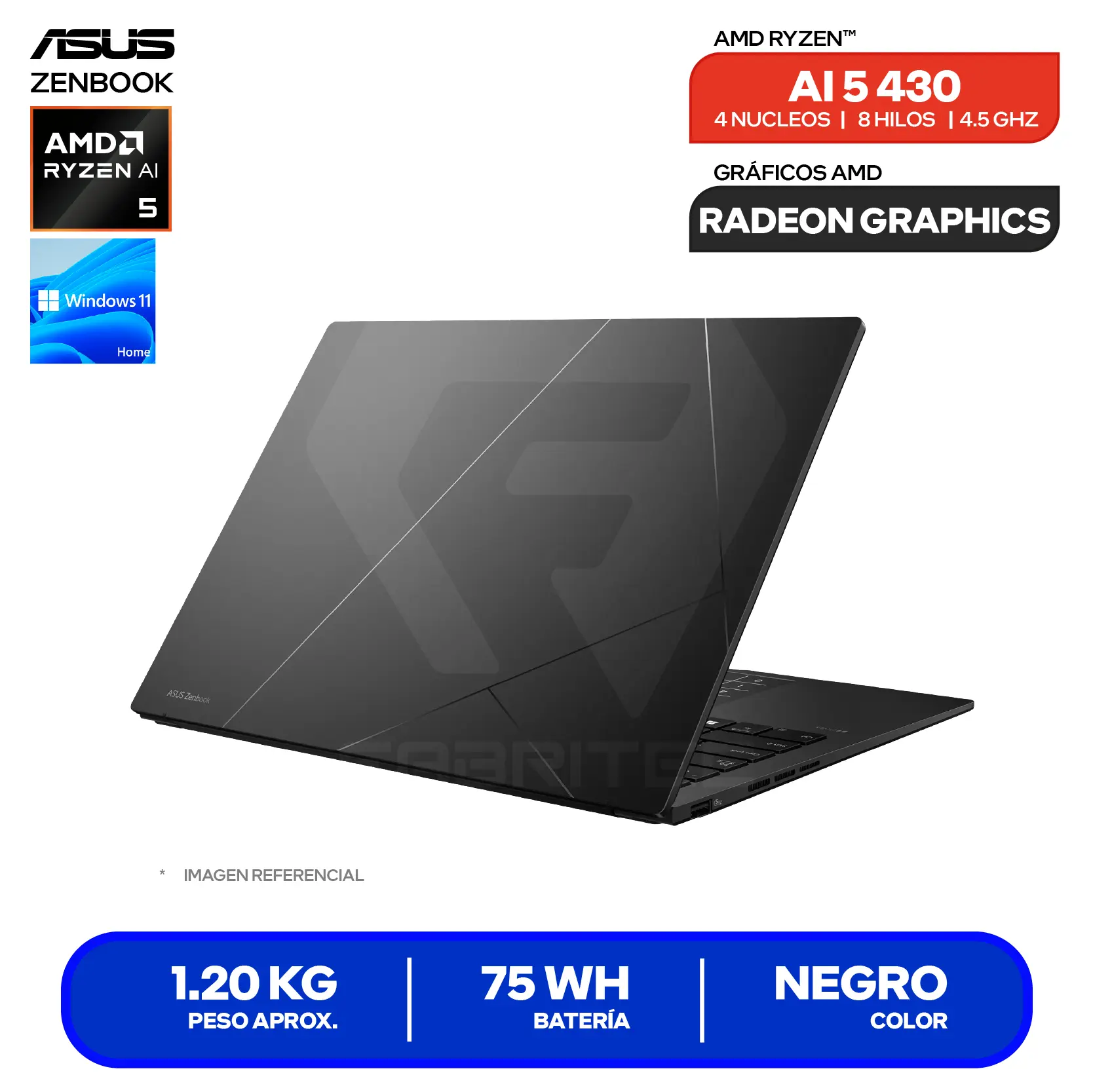 Laptop Asus Zenbook UM3406GA-QD047W (90NB17R1-M001Z0) AMD Ryzen AI 5 430, RAM 16GB, SSD 512GB, 14'' FHD+ Oled, Windows 11