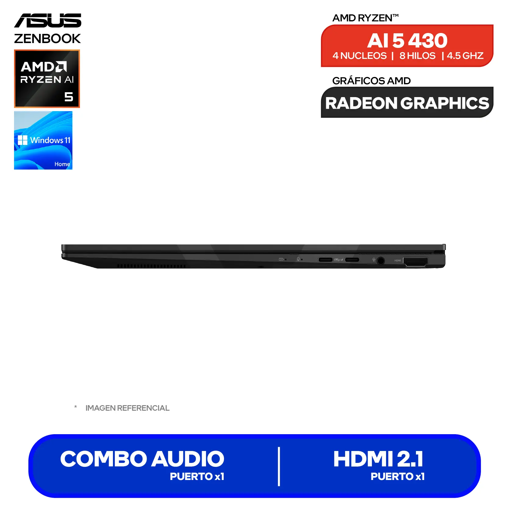 Laptop Asus Zenbook UM3406GA-QD047W (90NB17R1-M001Z0) AMD Ryzen AI 5 430, RAM 16GB, SSD 512GB, 14'' FHD+ Oled, Windows 11