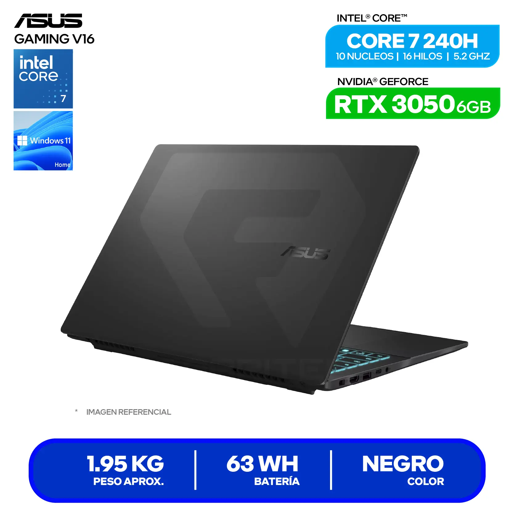 Laptop Asus Gaming V16 V3607VJ-RP096W (90NB15V1-M005Z0) Intel Core 7 240H, GeForce RTX 3050 6GB, RAM 16GB, SSD 512GB, 16'' FHD+, Windows 11 Home