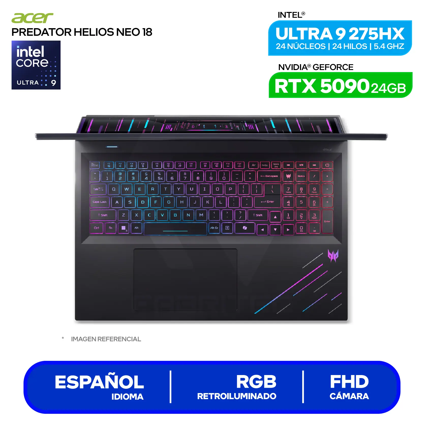 Laptop Acer Predator Helios Neo 18 AI PHN18-73-91S0 (NH.QVXAL.001) Intel Core Ultra 9-275HX, GeForce RTX 5090 24GB, RAM 32GB, SSD 1TB, 18'' 2.4K, FreeDos