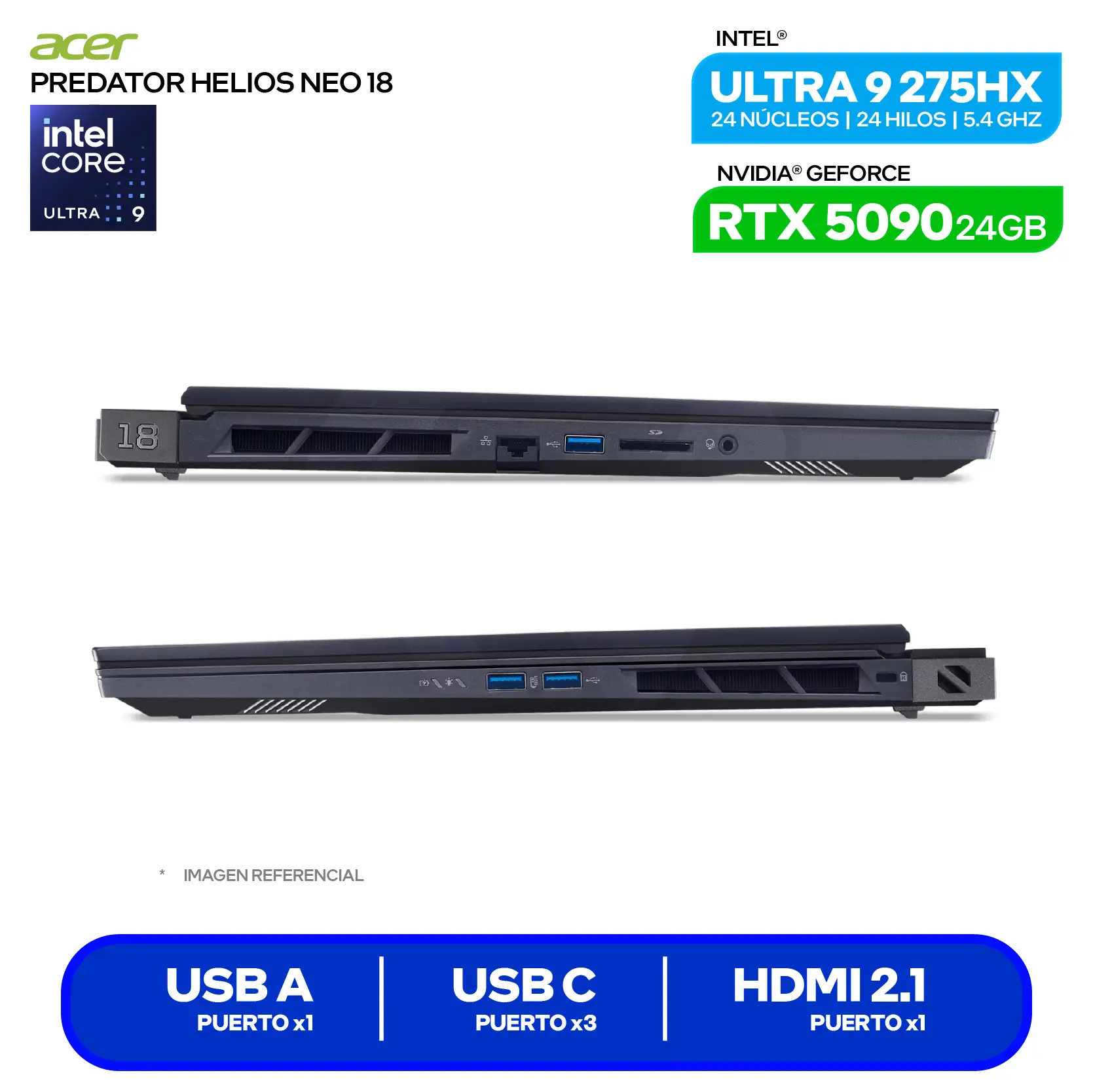 Laptop Acer Predator Helios Neo 18 AI PHN18-73-91S0 (NH.QVXAL.001) Intel Core Ultra 9-275HX, GeForce RTX 5090 24GB, RAM 32GB, SSD 1TB, 18'' 2.4K, FreeDos