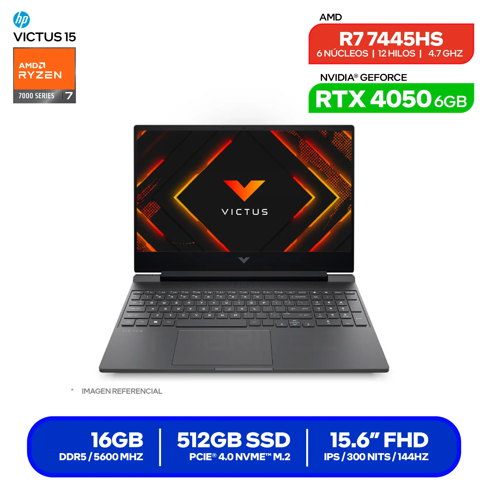 Laptop HP Victus 15-FB3022LA (BT4F2LA#ABM) AMD Ryzen 7 7445HS, GeForce RTX 4050 6GB, RAM 16GB, SSD 512GB, 15.6'' FHD, FreeDos