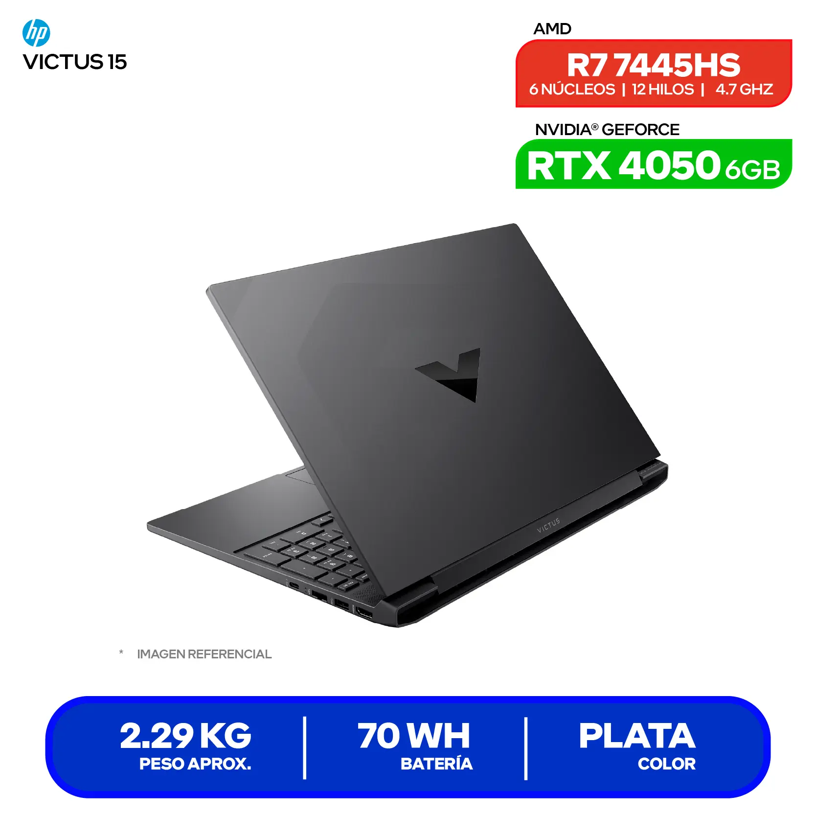 Laptop HP Victus 15-FB3022LA (BT4F2LA#ABM) AMD Ryzen 7 7445HS, GeForce RTX 4050 6GB, RAM 16GB, SSD 512GB, 15.6'' FHD, FreeDos