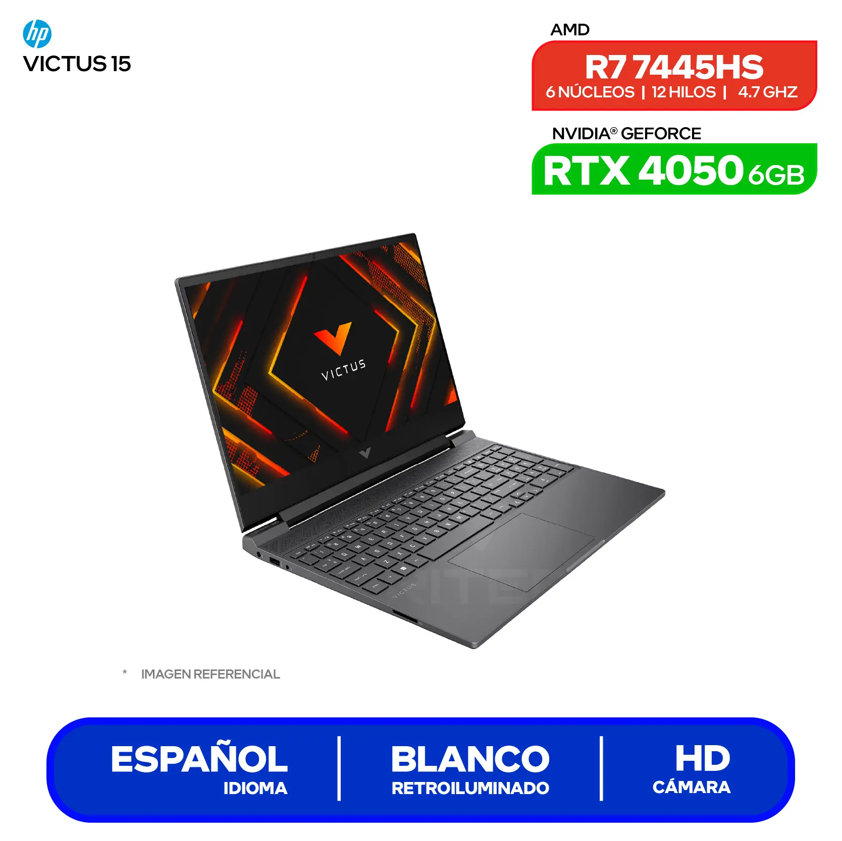 Laptop HP Victus 15-FB3022LA (BT4F2LA#ABM) AMD Ryzen 7 7445HS, GeForce RTX 4050 6GB, RAM 16GB, SSD 512GB, 15.6'' FHD, FreeDos