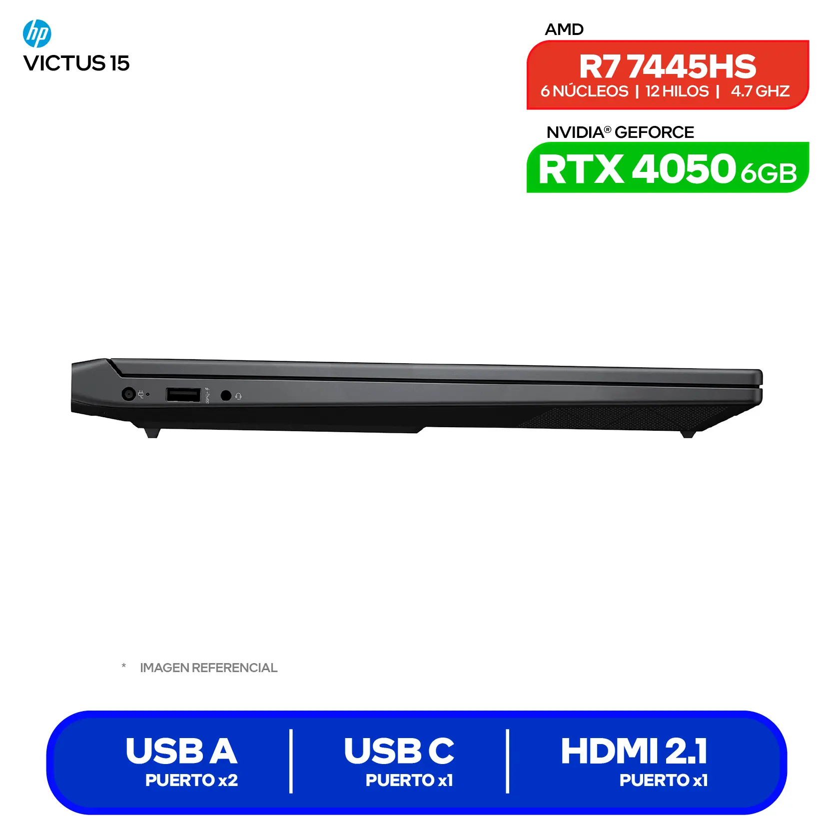 Laptop HP Victus 15-FB3022LA (BT4F2LA#ABM) AMD Ryzen 7 7445HS, GeForce RTX 4050 6GB, RAM 16GB, SSD 512GB, 15.6'' FHD, FreeDos