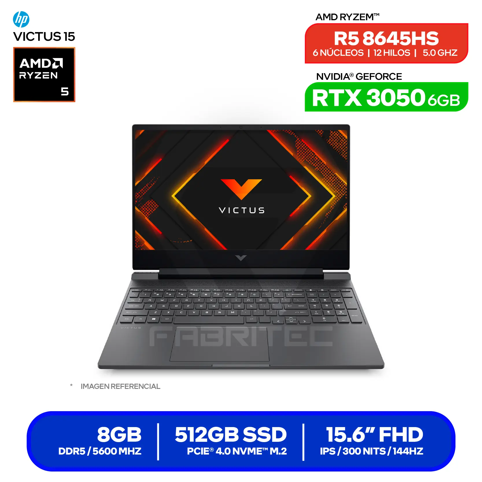 Laptop HP Victus 15-FB3012LA (BF9V3LA#ABM) AMD Ryzen 5 7235HS, GeForce RTX 3050 6GB, RAM 8GB, SSD 512GB, 15.6'' FHD, FreeDos