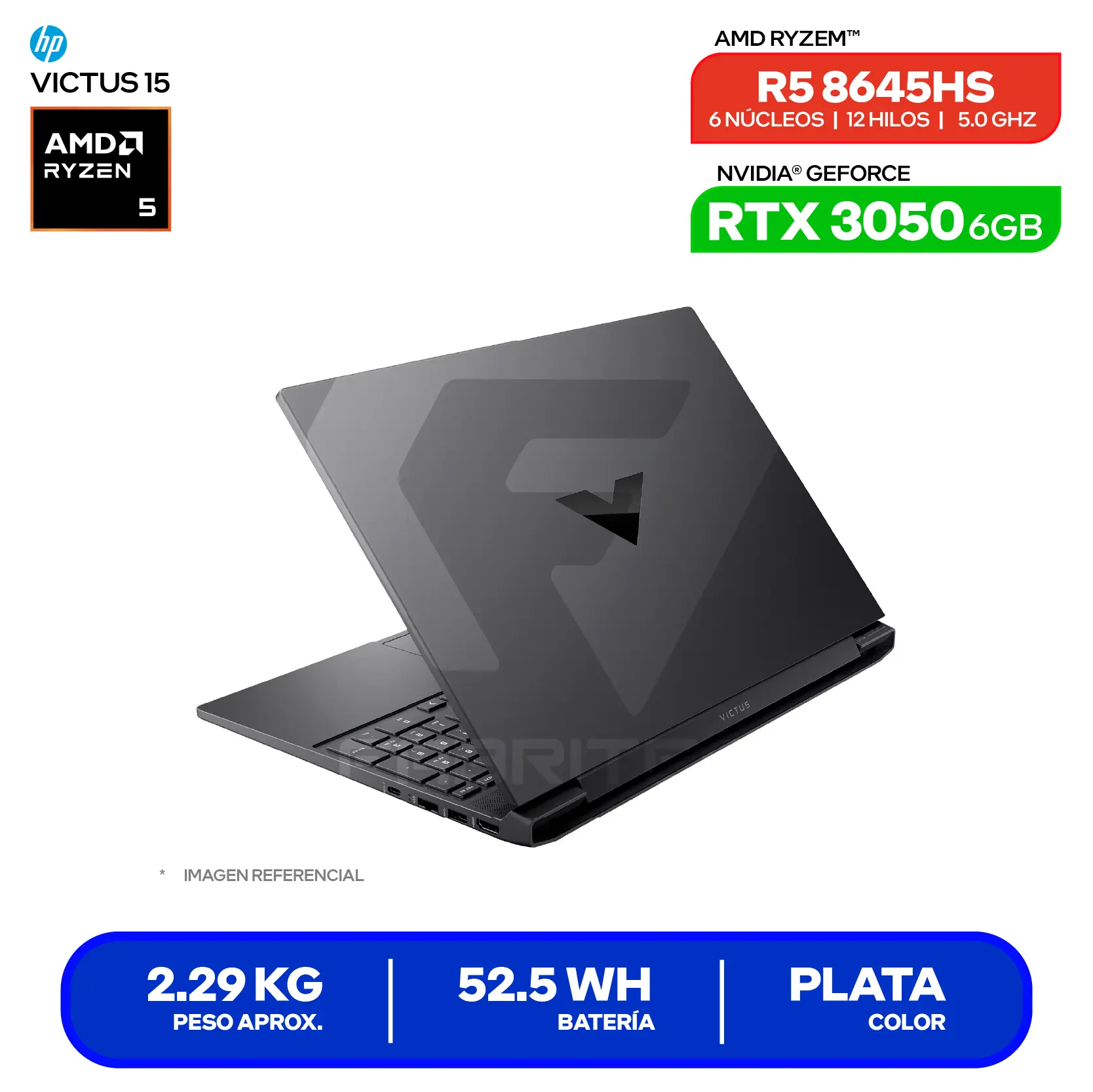Laptop HP Victus 15-FB3012LA (BF9V3LA#ABM) AMD Ryzen 5 7235HS, GeForce RTX 3050 6GB, RAM 8GB, SSD 512GB, 15.6'' FHD, FreeDos
