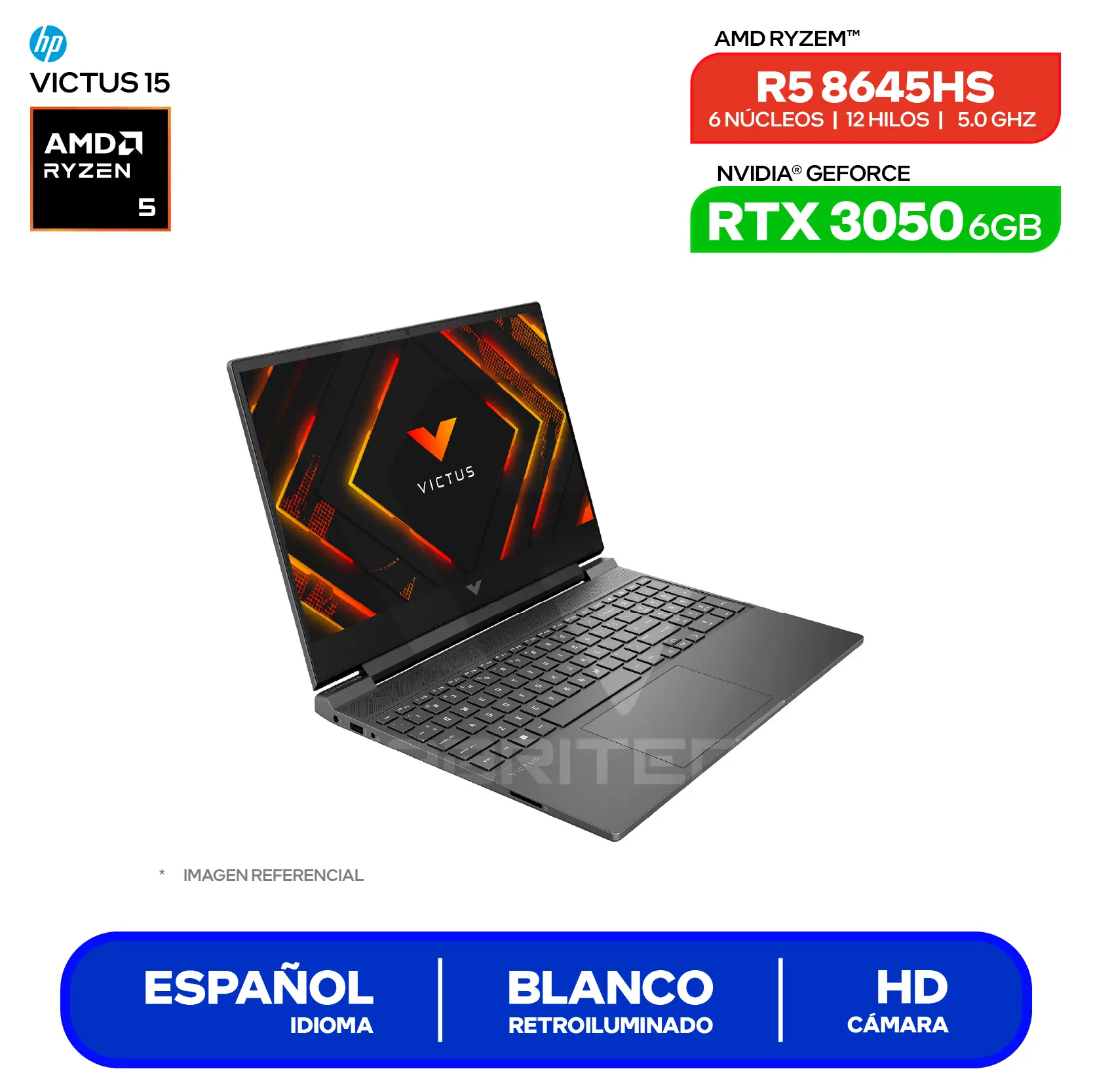 Laptop HP Victus 15-FB3012LA (BF9V3LA#ABM) AMD Ryzen 5 7235HS, GeForce RTX 3050 6GB, RAM 8GB, SSD 512GB, 15.6'' FHD, FreeDos