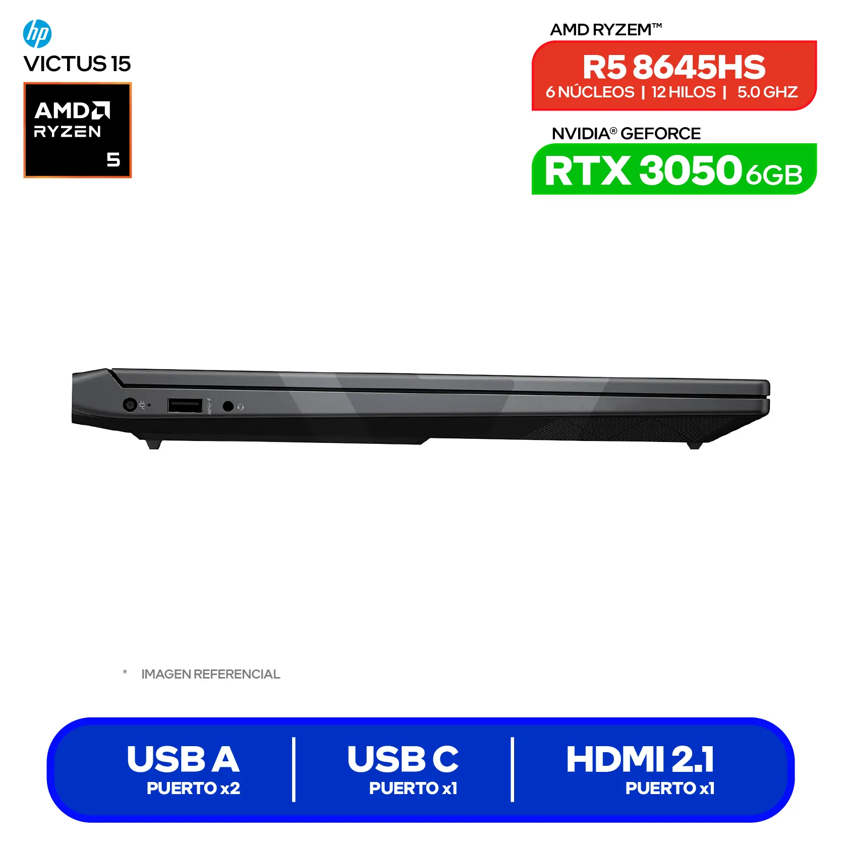 Laptop HP Victus 15-FB3012LA (BF9V3LA#ABM) AMD Ryzen 5 7235HS, GeForce RTX 3050 6GB, RAM 8GB, SSD 512GB, 15.6'' FHD, FreeDos