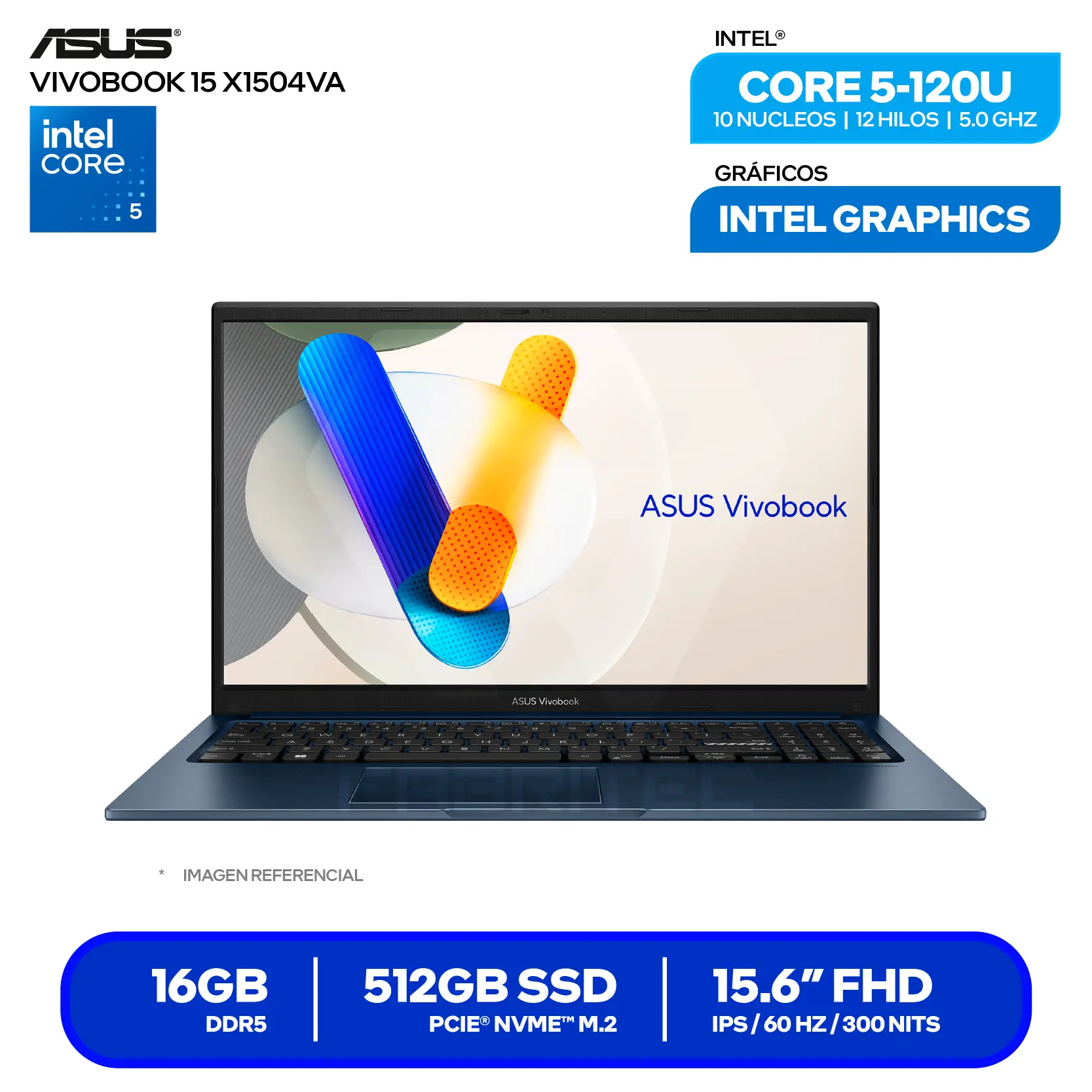 Asus Vivobook 15 X1504VA-BQ4055 (90NB13Y1-M02E90) Intel Core 5-120U, RAM 16GB, SSD 512GB, 15.6'' FHD, FreeDos
