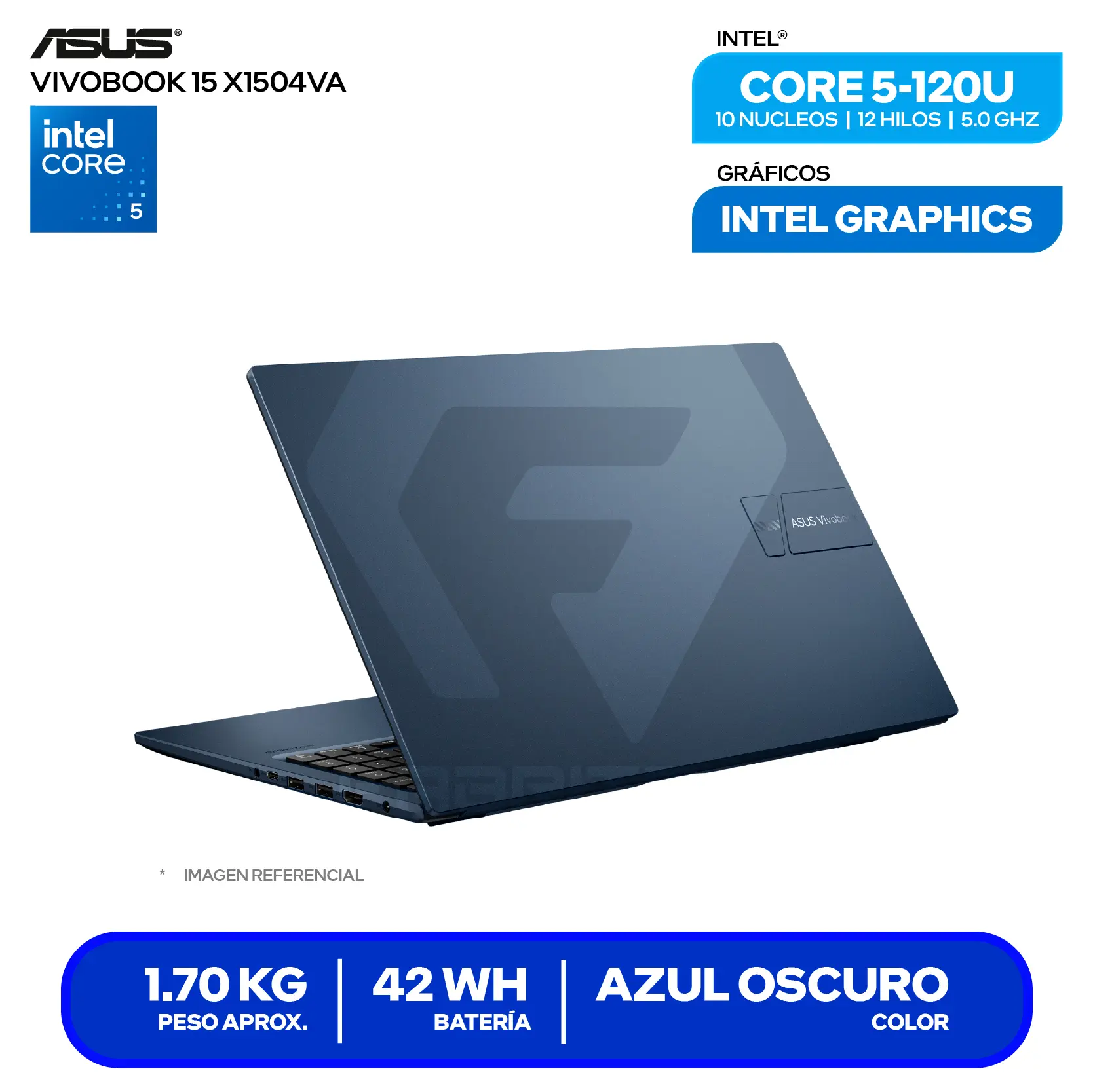 Asus Vivobook 15 X1504VA-BQ4055 (90NB13Y1-M02E90) Intel Core 5-120U, RAM 16GB, SSD 512GB, 15.6'' FHD, FreeDos