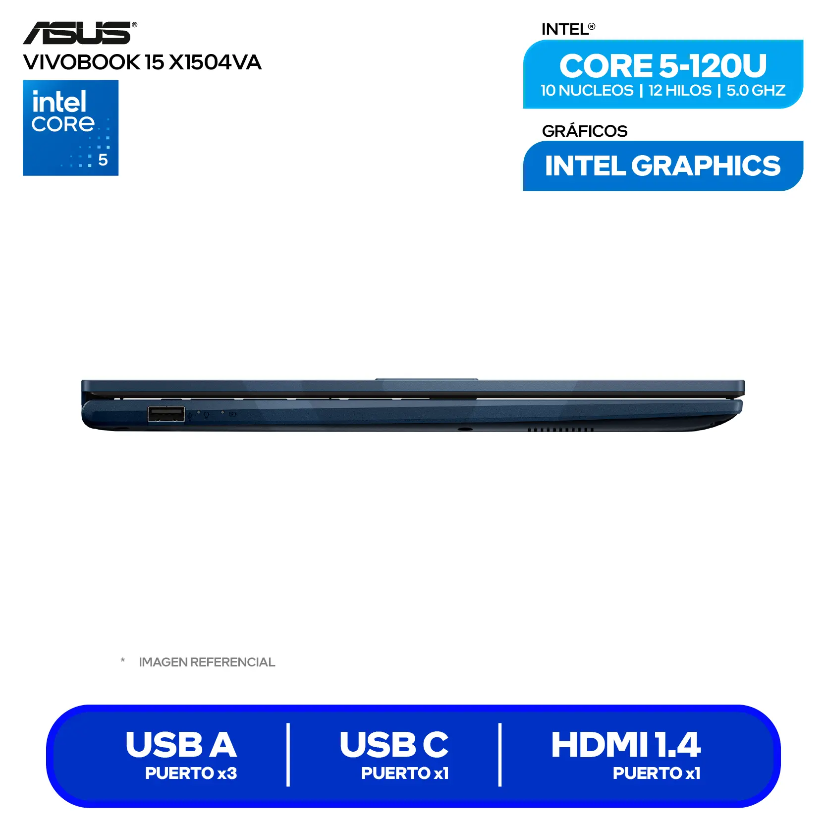 Asus Vivobook 15 X1504VA-BQ4055 (90NB13Y1-M02E90) Intel Core 5-120U, RAM 16GB, SSD 512GB, 15.6'' FHD, FreeDos