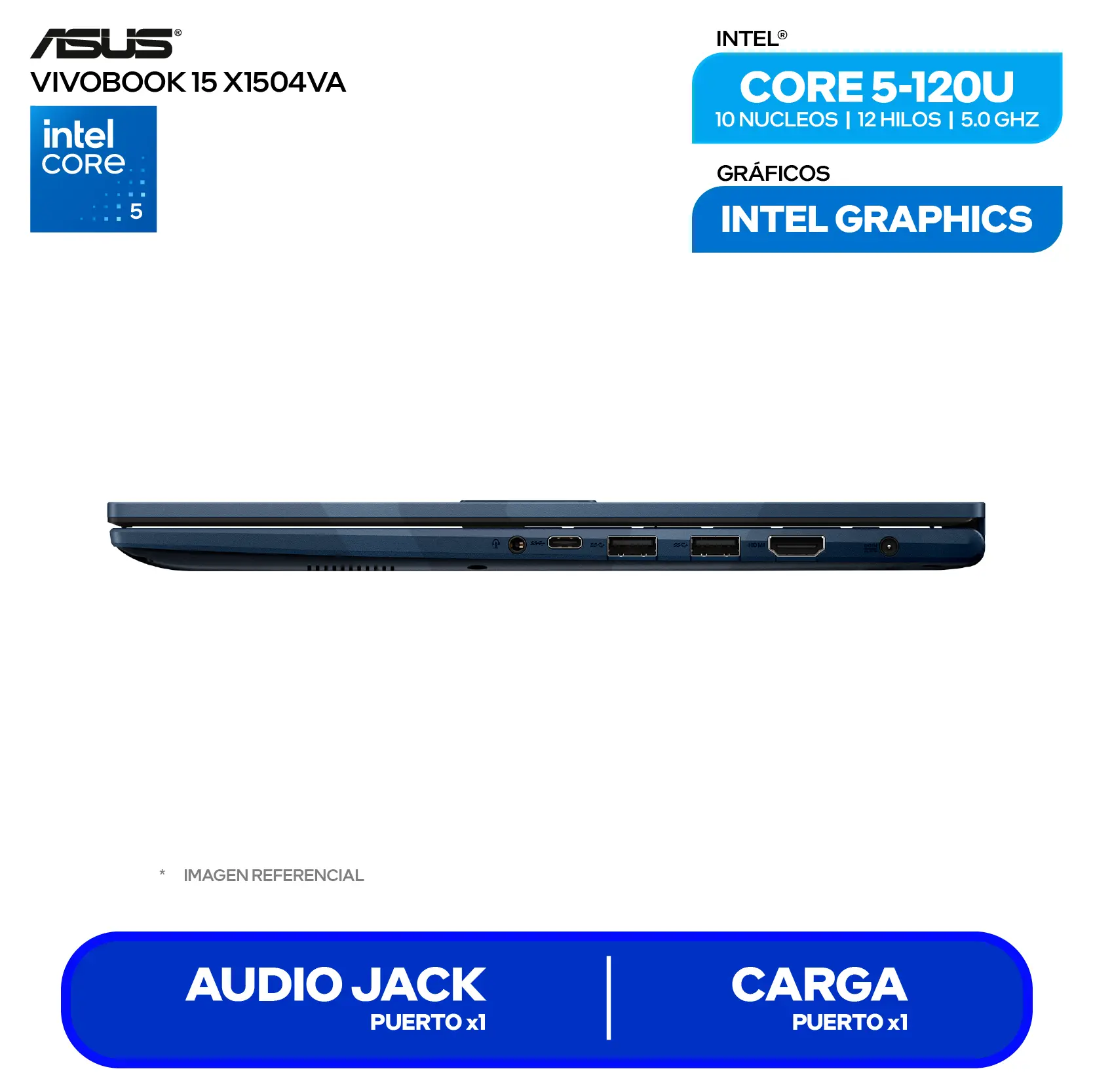 Asus Vivobook 15 X1504VA-BQ4055 (90NB13Y1-M02E90) Intel Core 5-120U, RAM 16GB, SSD 512GB, 15.6'' FHD, FreeDos