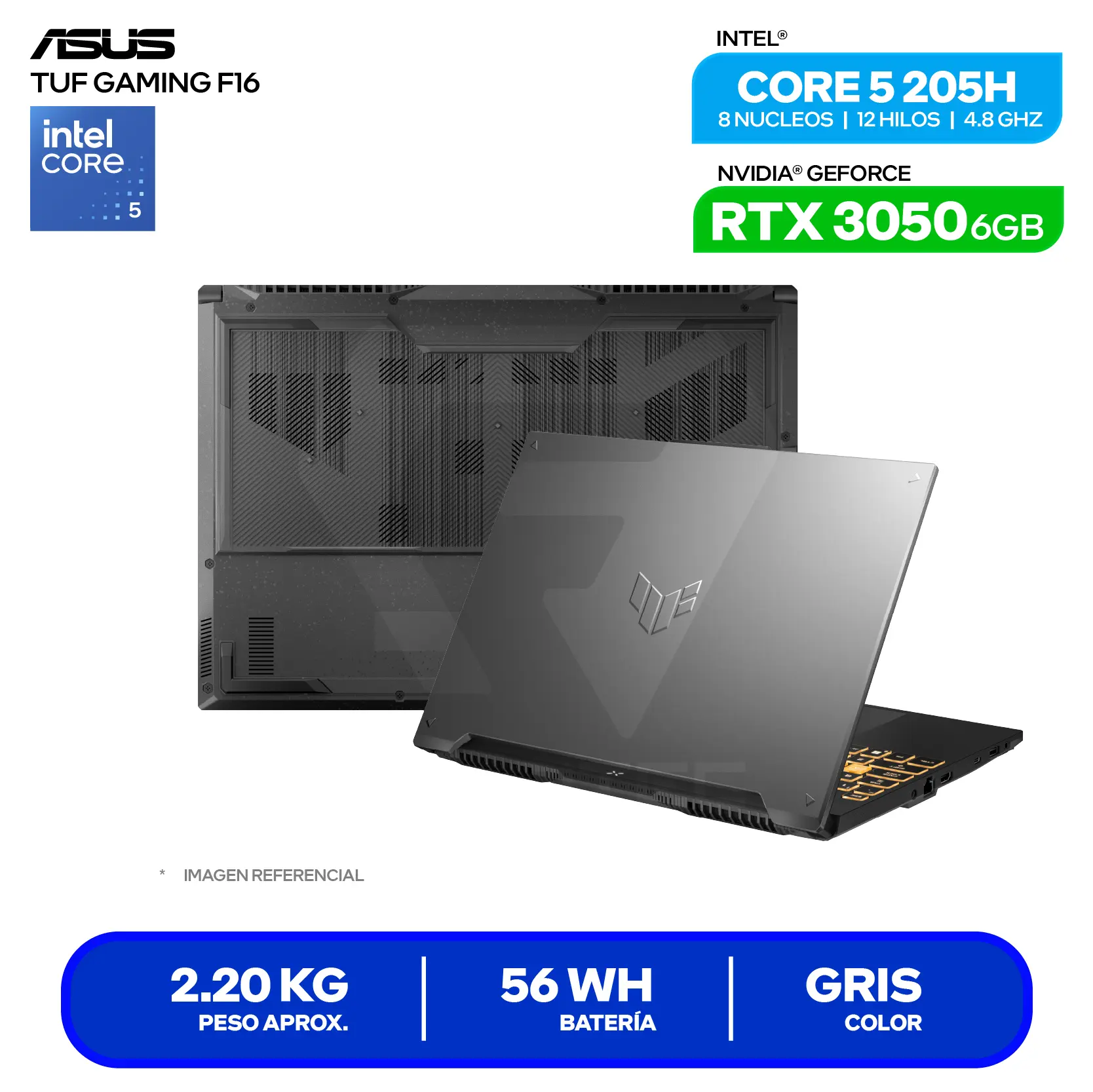 Laptop Asus Tuf Gaming F16 FX607VJR-TU315 (90NR0MZ6-M00K00) Intel Core 5 205H, GeForce RTX 3050 6GB, RAM 8GB, SSD 512GB, 16'' FHD+, FreeDos
