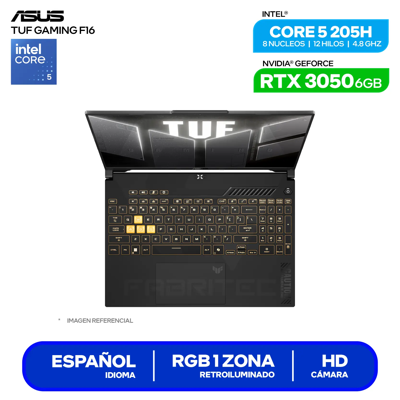 Laptop Asus Tuf Gaming F16 FX607VJR-TU315 (90NR0MZ6-M00K00) Intel Core 5 205H, GeForce RTX 3050 6GB, RAM 8GB, SSD 512GB, 16'' FHD+, FreeDos