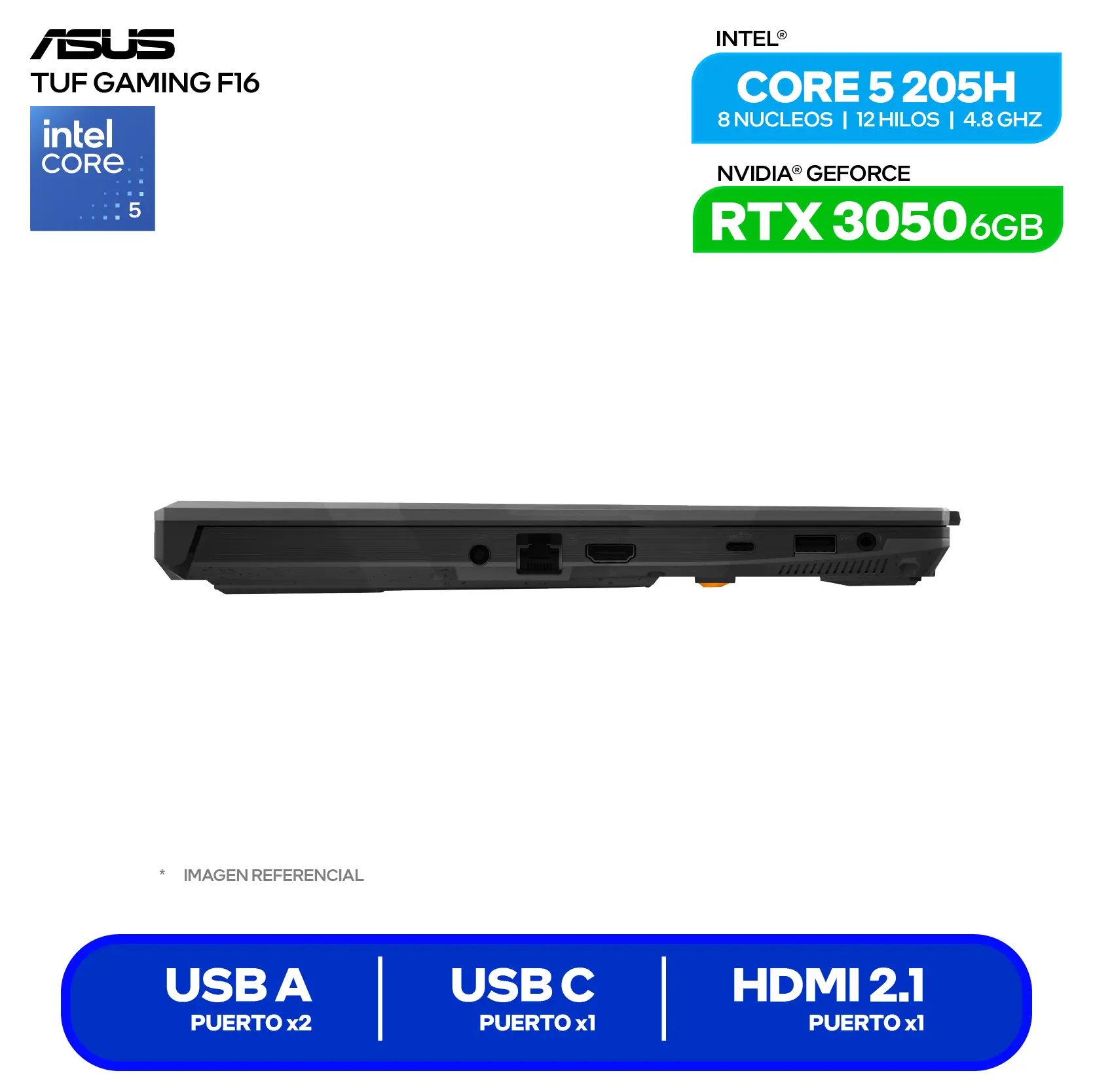 Laptop Asus Tuf Gaming F16 FX607VJR-TU315 (90NR0MZ6-M00K00) Intel Core 5 205H, GeForce RTX 3050 6GB, RAM 8GB, SSD 512GB, 16'' FHD+, FreeDos